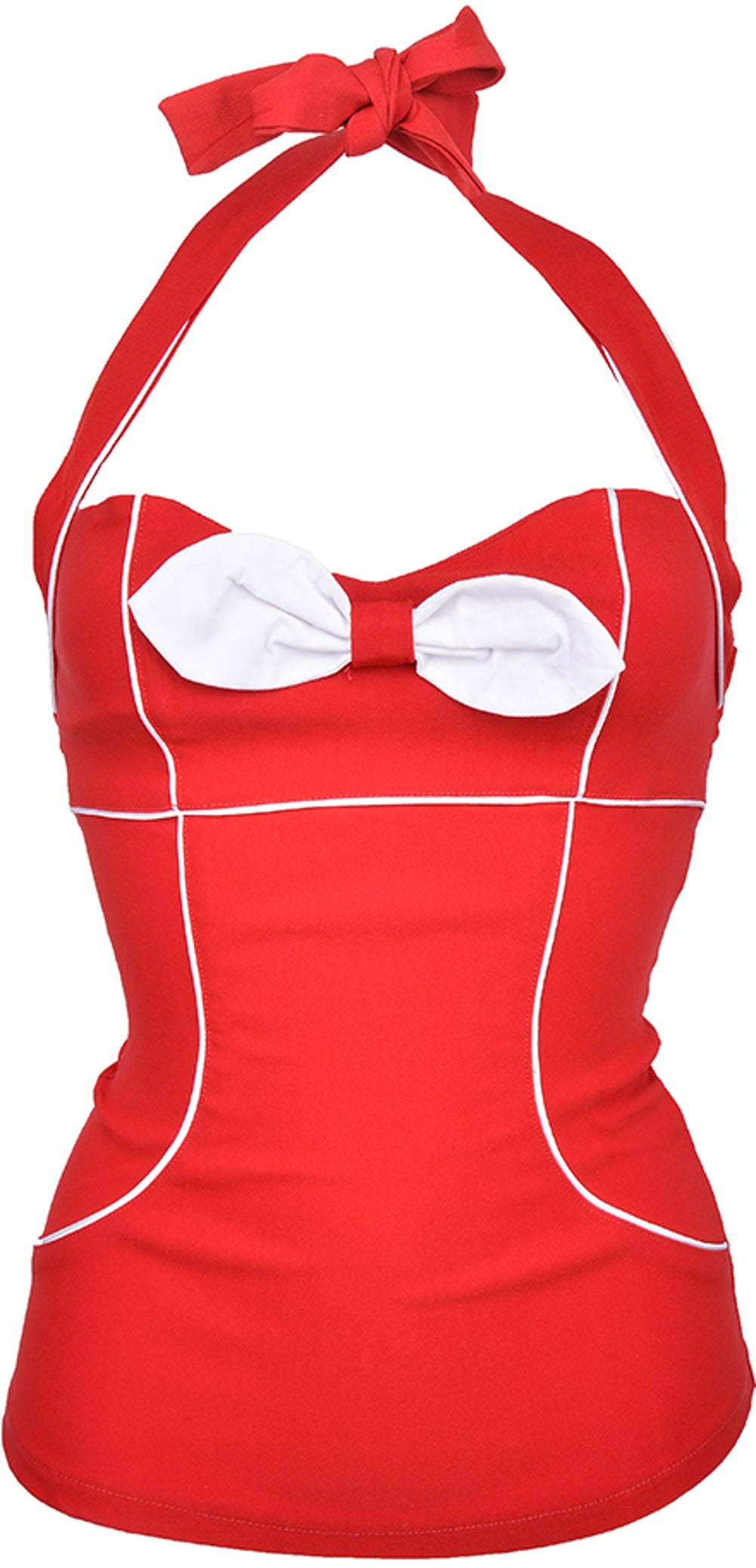 Kuestenluder_JACKLYN_Pin_Up_White_BOW_50s_Neckholder_TOP_-_Rot