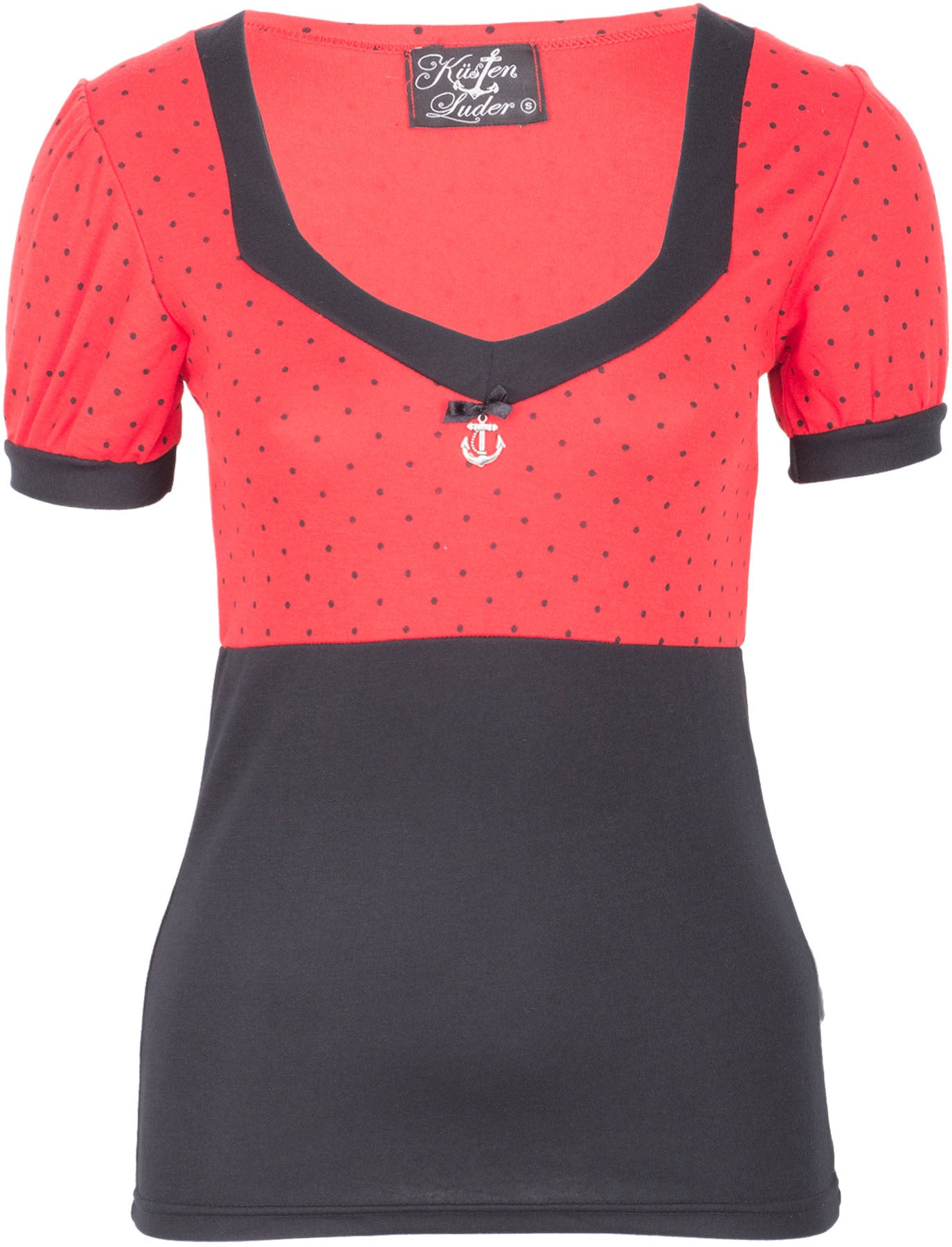 Kuestenluder_JANAE_Retro_Polka_Dots_Punkte_Anchor_Puff_Sleeve_SHIRT_-_Rot_killer_kirscheSNtBME5hnZUXY