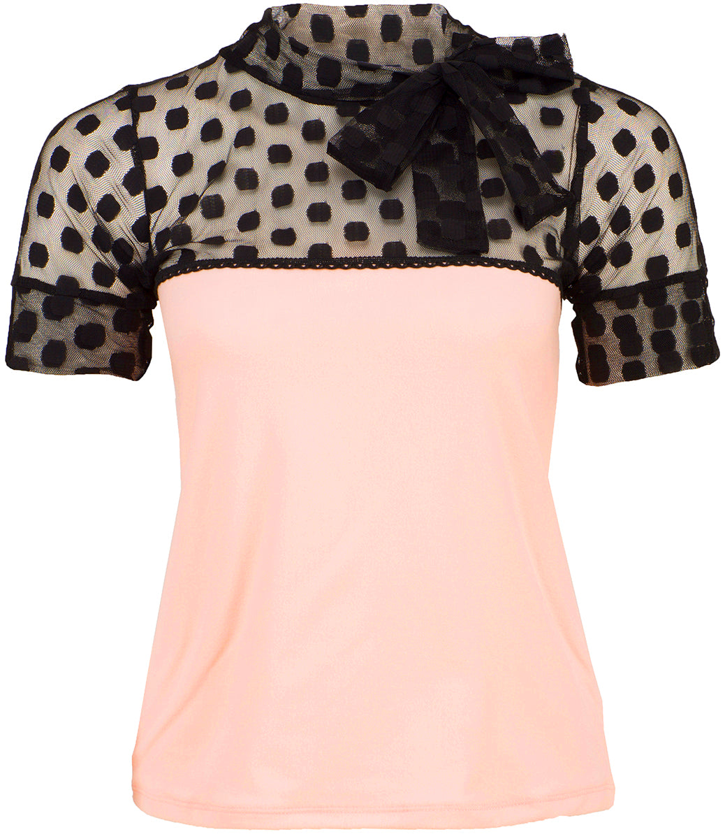 Kuestenluder_JANISE_Vintage_Tulle_Polka_Dots_Ribbon_Retro_SHIRT_-_Rosa2DOML33dmDTbv