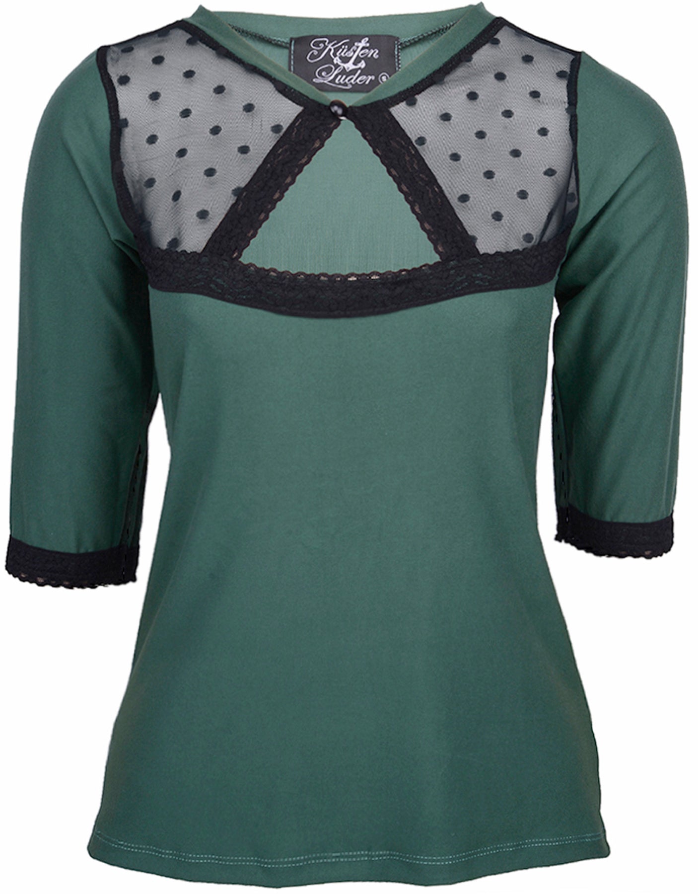 Kuestenluder_JULE_Peephole_Vintage_LACE_Punkte_Tulle_SHIRT_-_Gruen_killer_kirsche