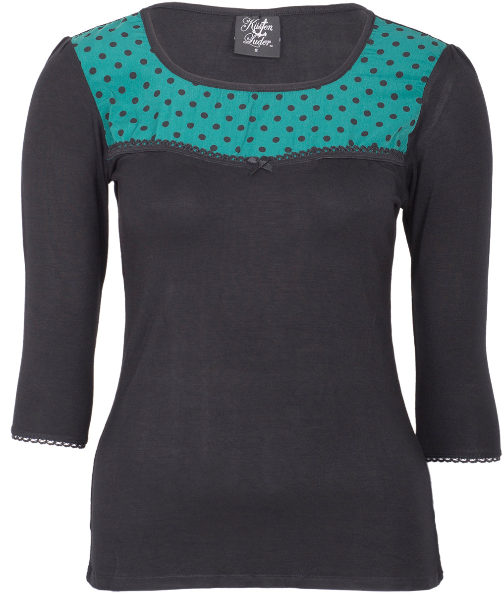 Kuestenluder_JULIET_Vintage_POLKA_DOTS_Punkte_50s_3_4_Arm_SHIRT_killer_kirsche