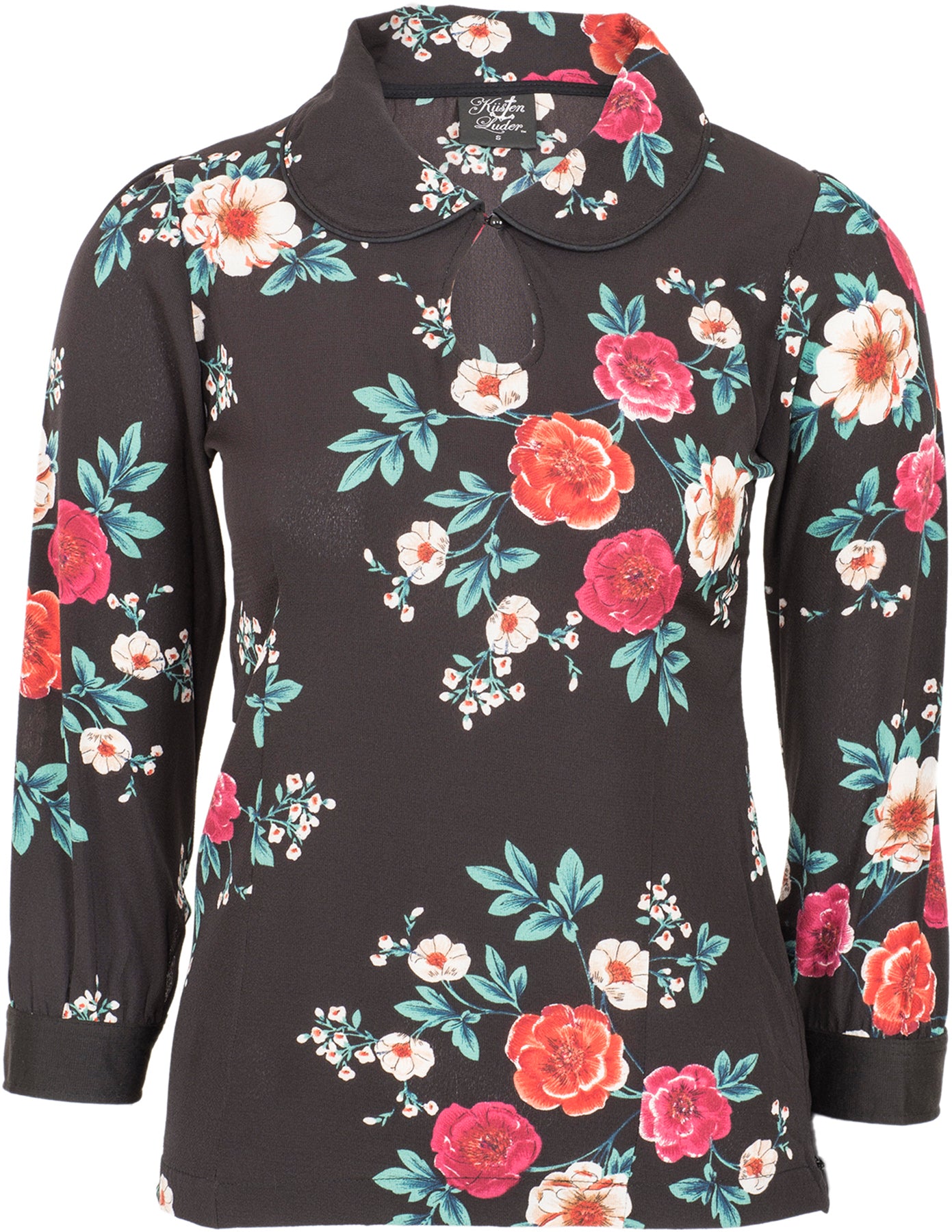 Kuestenluder_JUTTA_Vintage_50s_FLORAL_Flower_Blumen_BLUSE_Oberteil_killer_kirsche
