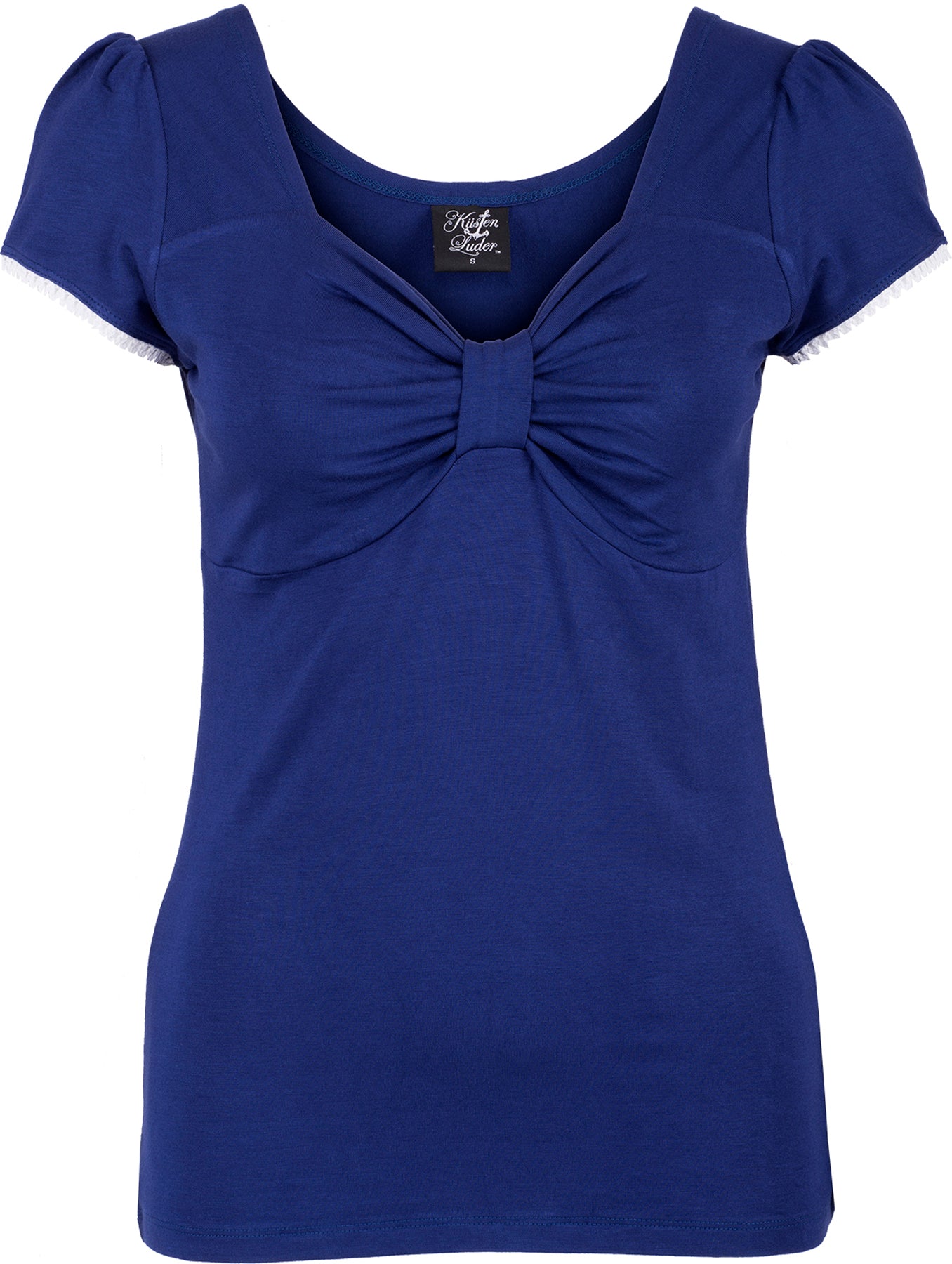Kuestenluder_Jija_Vintage_PLAIN_Gathered_Kurzarm_Oberteil_SHIRT_Navyblau_killer_kirsche