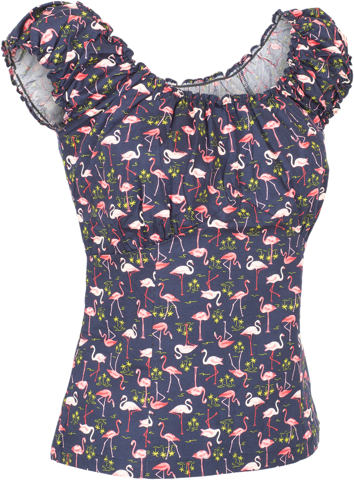 Kuestenluder_KAELLA_Vintage_Tropical_FLAMINGO_Ruffle_Carmen_Oberteil_SHIRT-2