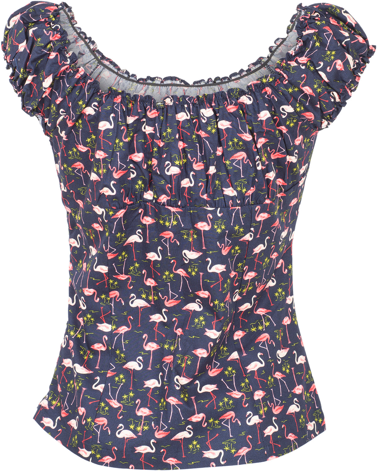 Kuestenluder_KAELLA_Vintage_Tropical_FLAMINGO_Ruffle_Carmen_Oberteil_SHIRT-4