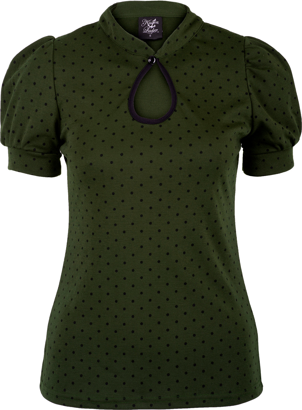 Kuestenluder_KATCHI_Peephole_POLKA_DOT_Kurzarm_SHIRT_Oberteil_Olive-1