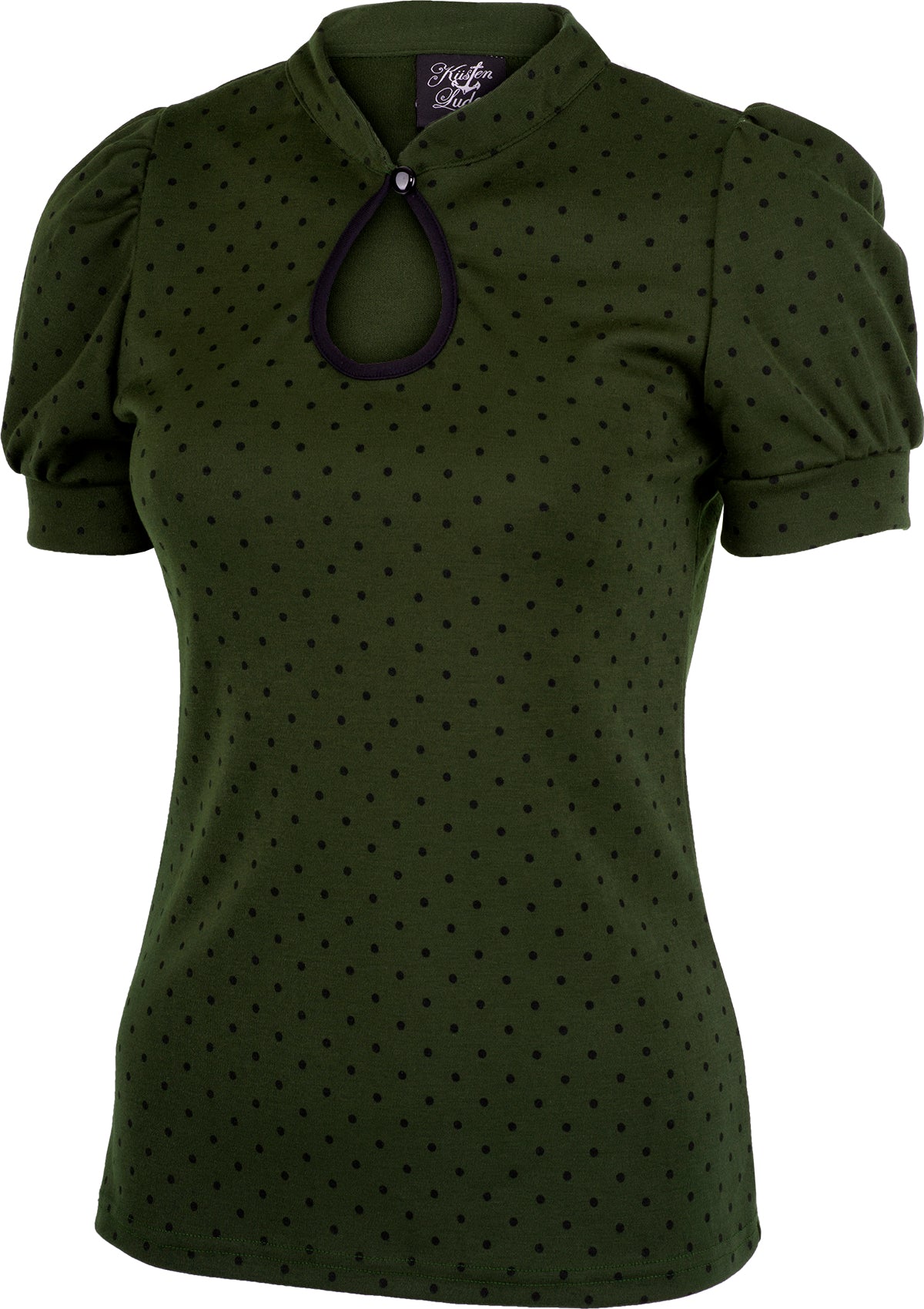 Kuestenluder_KATCHI_Peephole_POLKA_DOT_Kurzarm_SHIRT_Oberteil_Olive-2