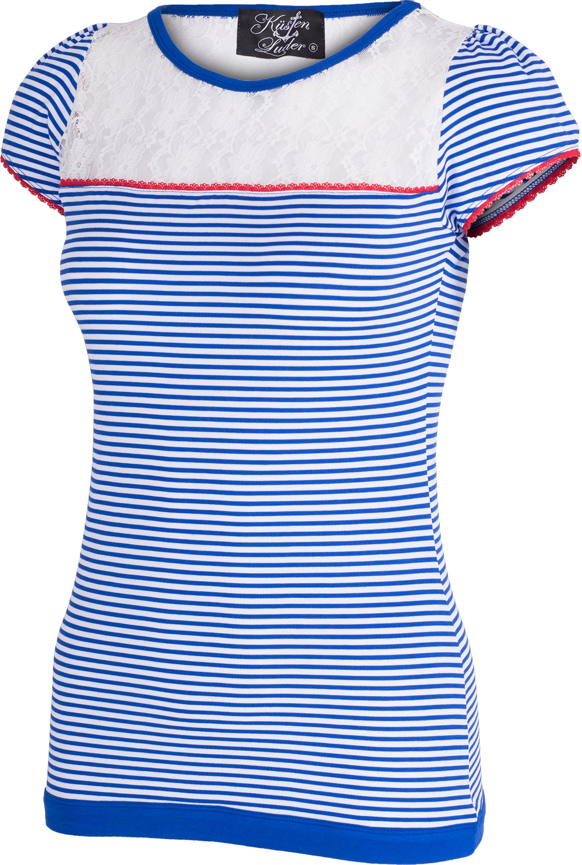 Kuestenluder_KATESA_Streifen_Striped_FLORAL_LACE_50s_Kurzarm_SHIRT_Blau-2yfkiIAt14n19u