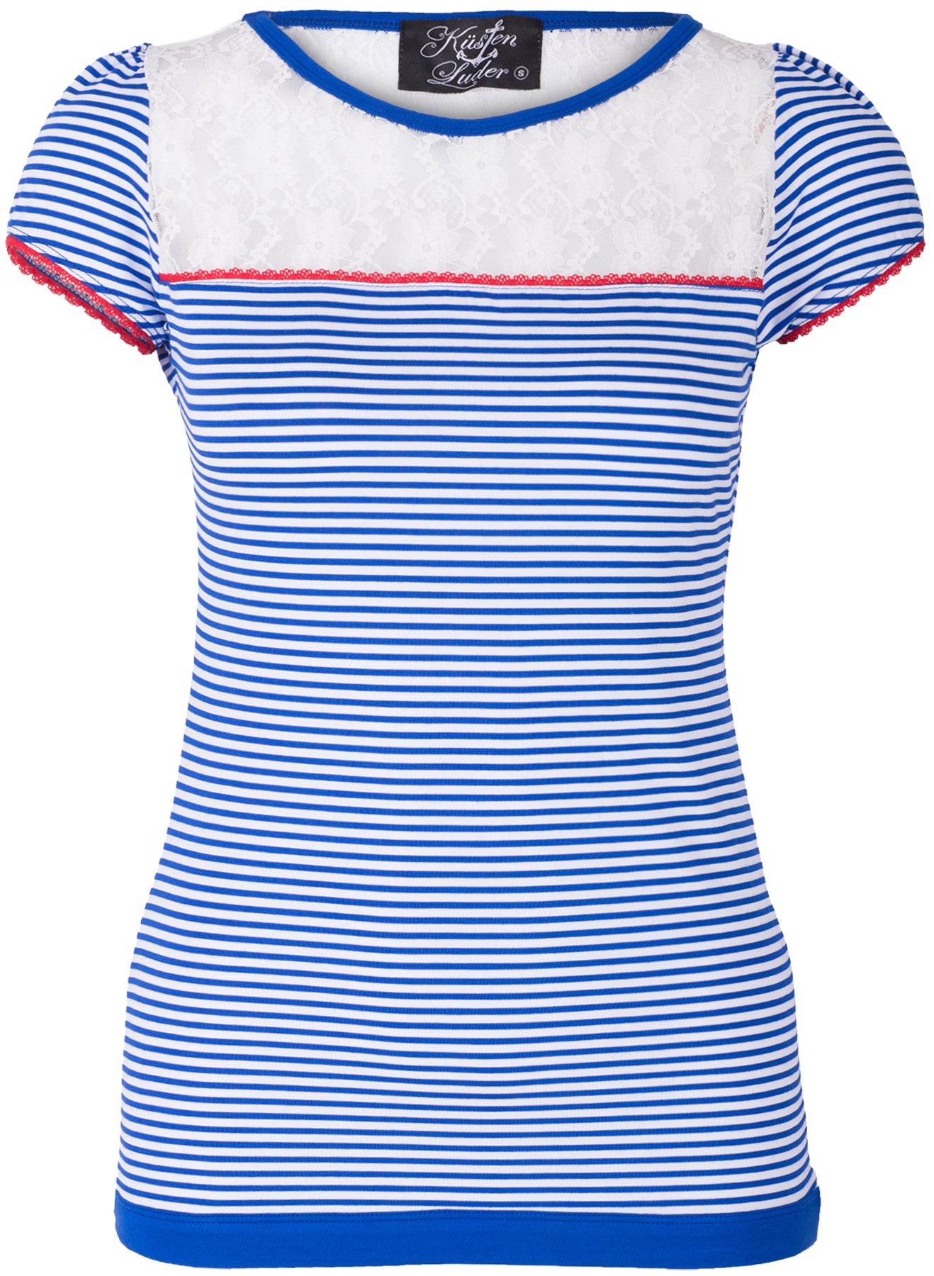 Kuestenluder_KATESA_Streifen_Striped_FLORAL_LACE_50s_Kurzarm_SHIRT_Blau_killer_kirschewC7sXIgOEgCDw