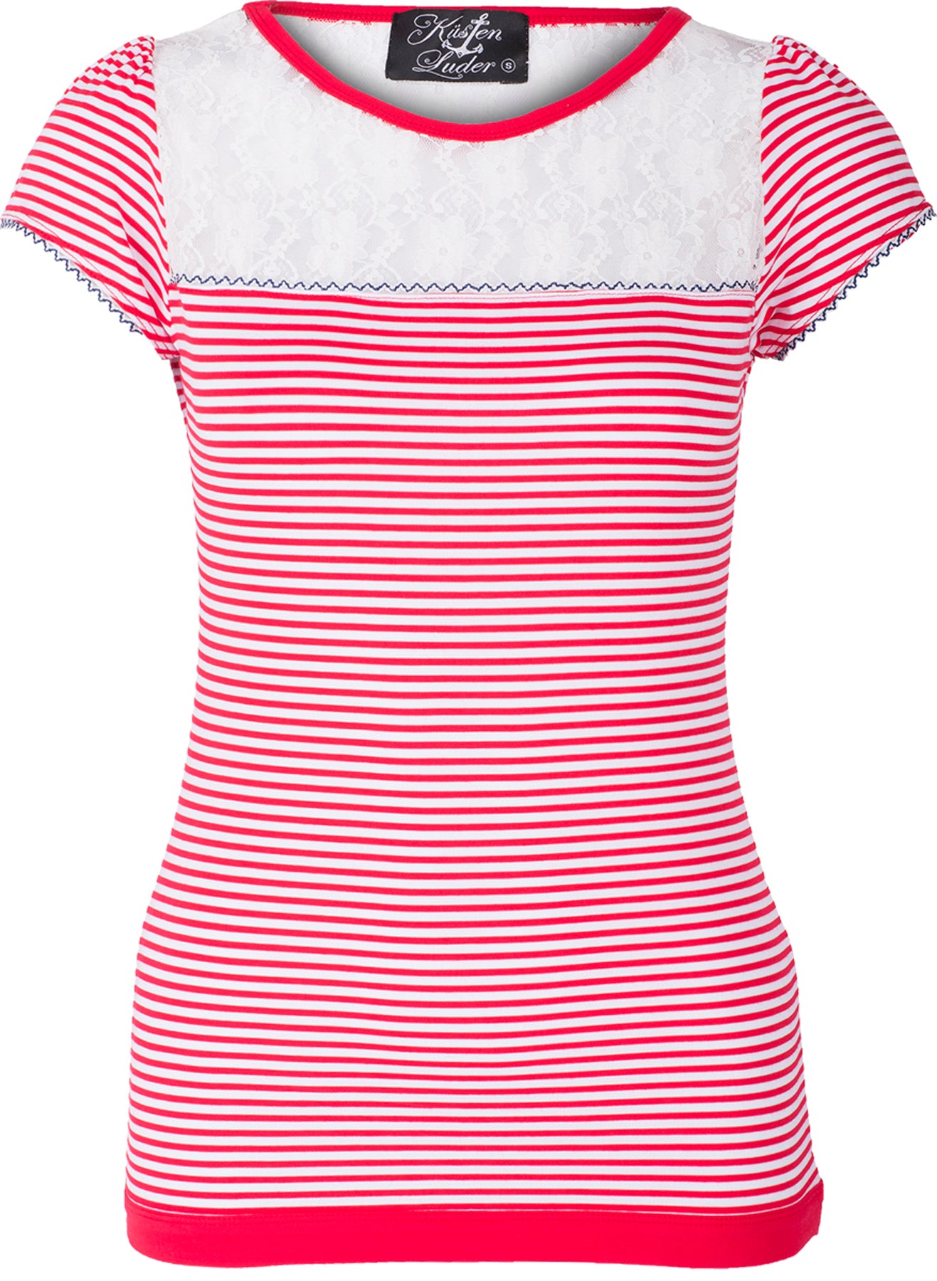 Kuestenluder_KATESA_Streifen_Striped_FLORAL_LACE_50s_Kurzarm_SHIRT_Rot_killer_kirsche1