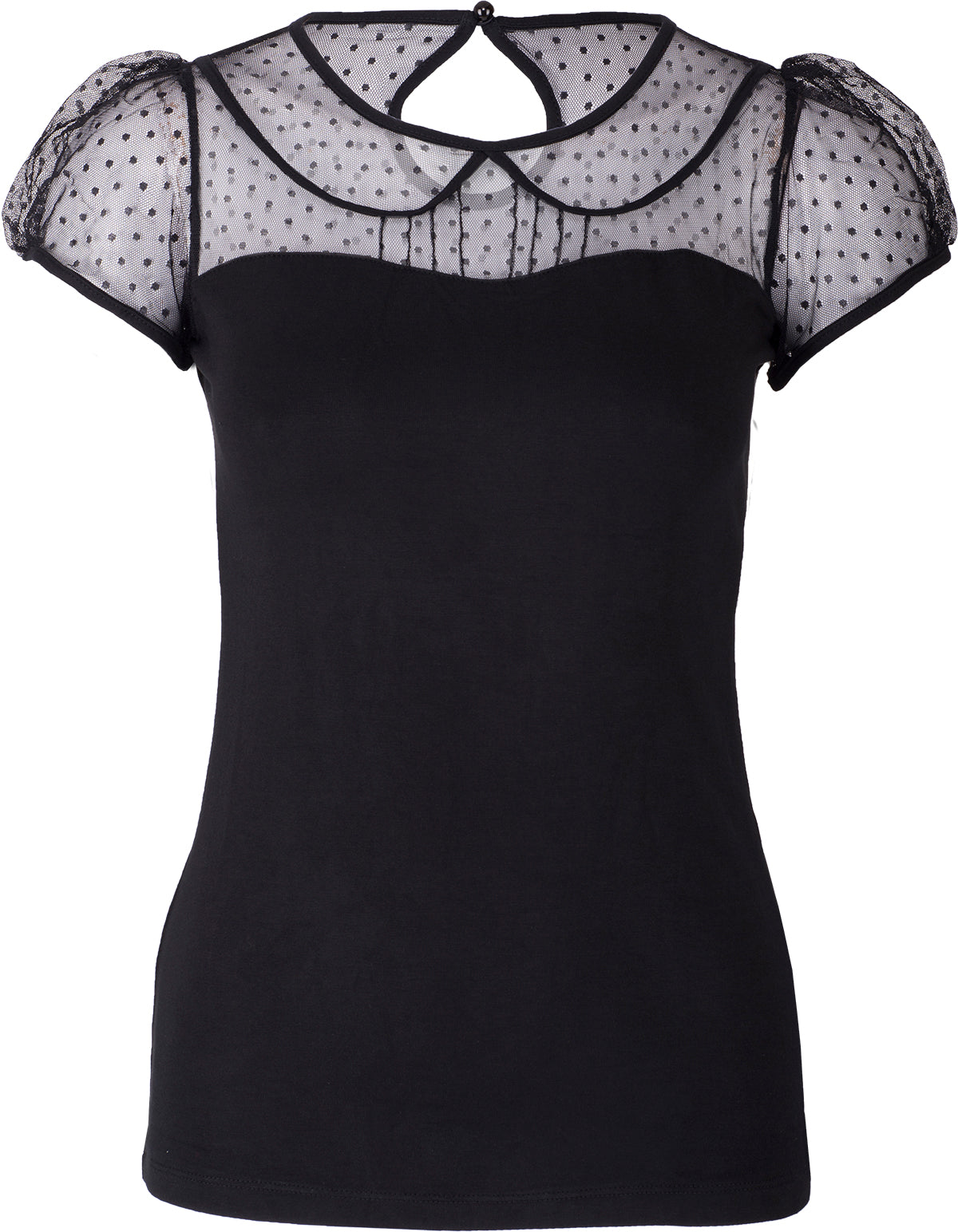 Kuestenluder_KATTA_Vintage_Polka_Dots_Mesh_TULLE_Bubikragen_Kurarm_SHIRT-1
