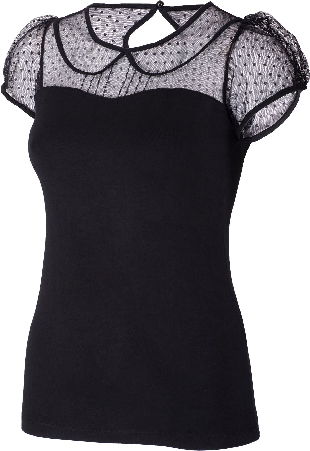 Kuestenluder_KATTA_Vintage_Polka_Dots_Mesh_TULLE_Bubikragen_Kurarm_SHIRT-2