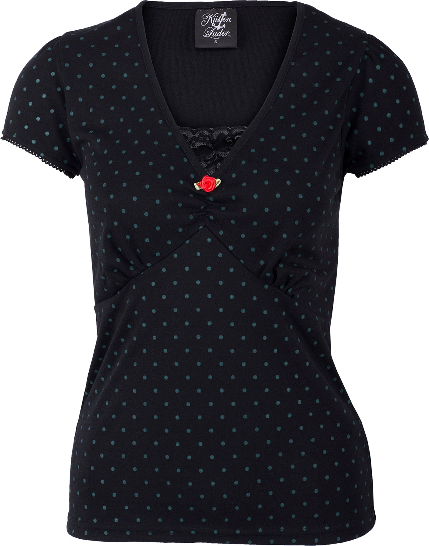 Kuestenluder_LABIEBA_Polka_Dot_PUNKTE_Lace_Kurzarm_SHIRT_Oberteil_Black_killer_kirsche