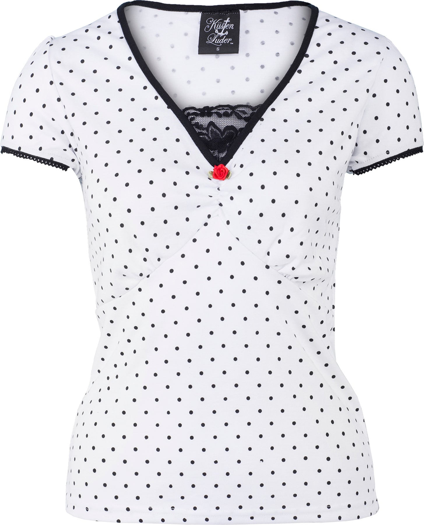 Kuestenluder_LABIEBA_Polka_Dot_PUNKTE_Lace_Kurzarm_SHIRT_Oberteil_Weiss_killer_kirsche