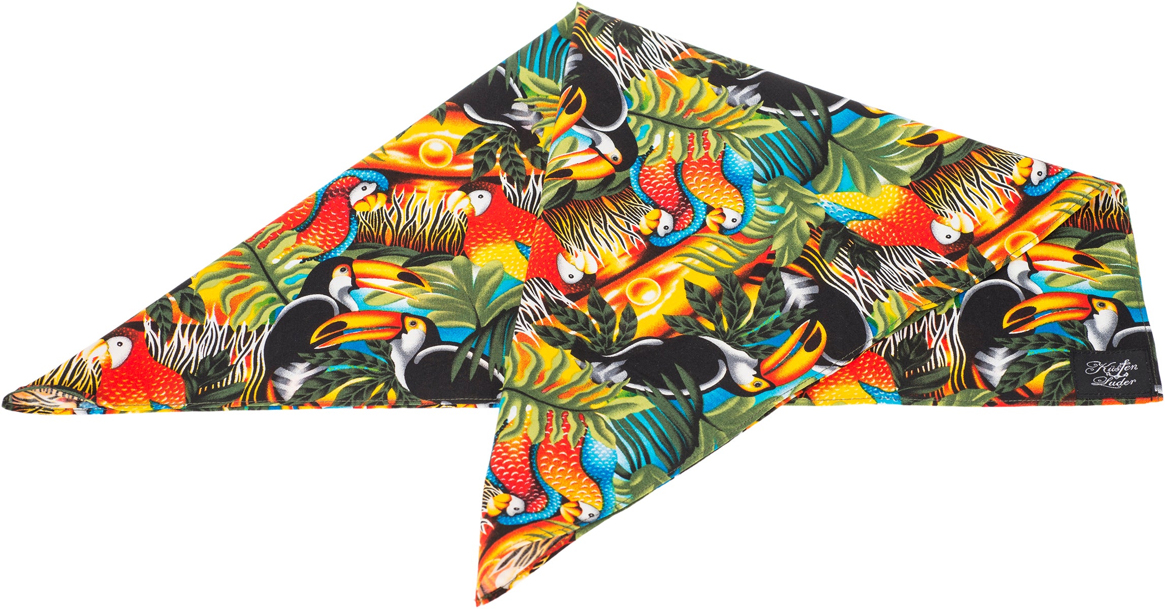 Kuestenluder_LAHELA_Tropical_Palm_Leaf_PARROT_Toucan_SUNSET_BANDANA-4