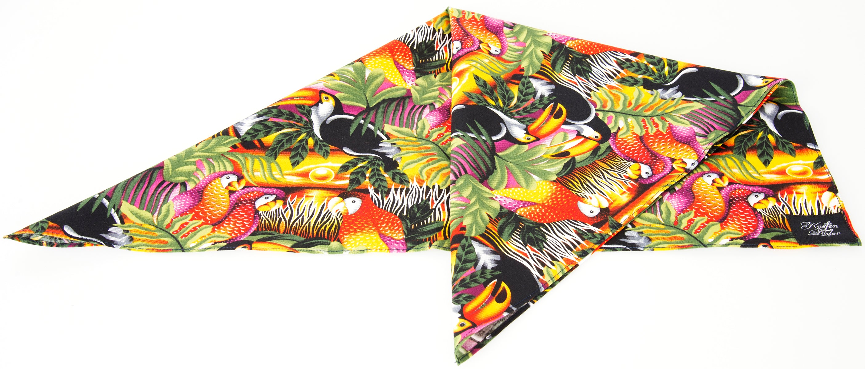 Kuestenluder_LAHELA_Tropical_Palm_Leaf_PARROT_Toucan_SUNSET_BANDANAlila-4