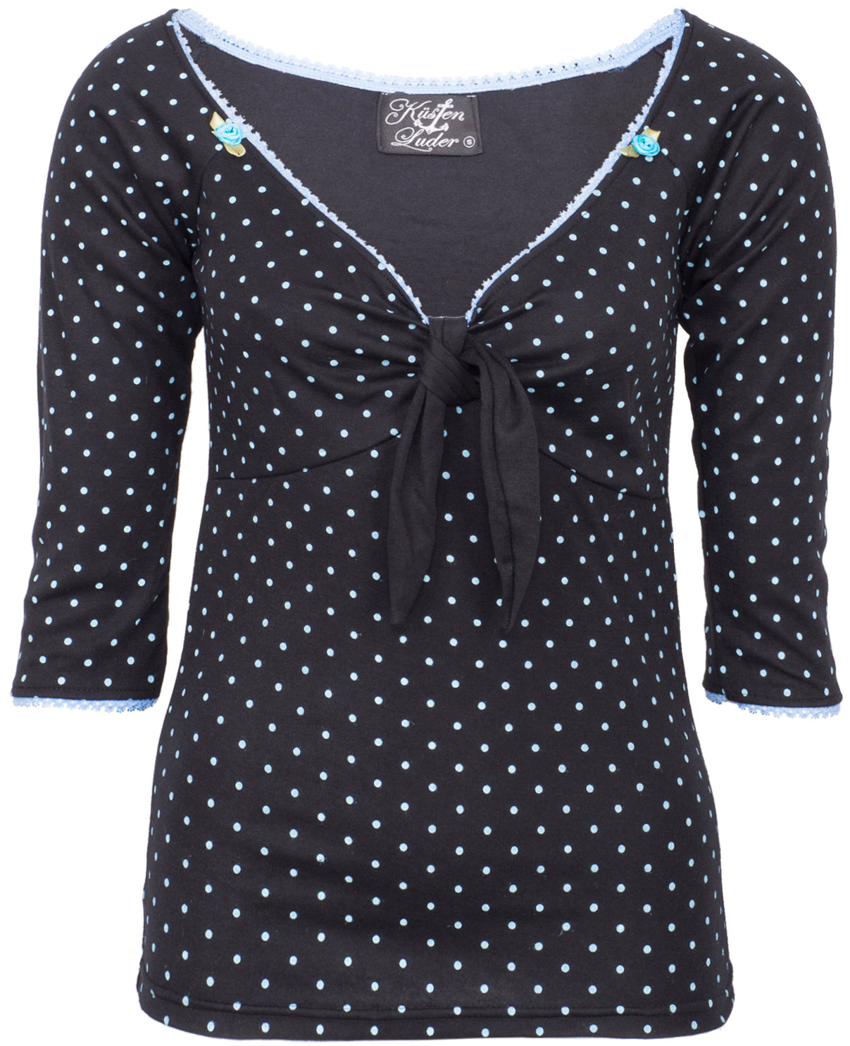 Kuestenluder_LAILA_V-Neck_Polka_Dots_Punkte_Pin_Up_Rose_Retro_SHIRTrJNOrXb5yLlCE