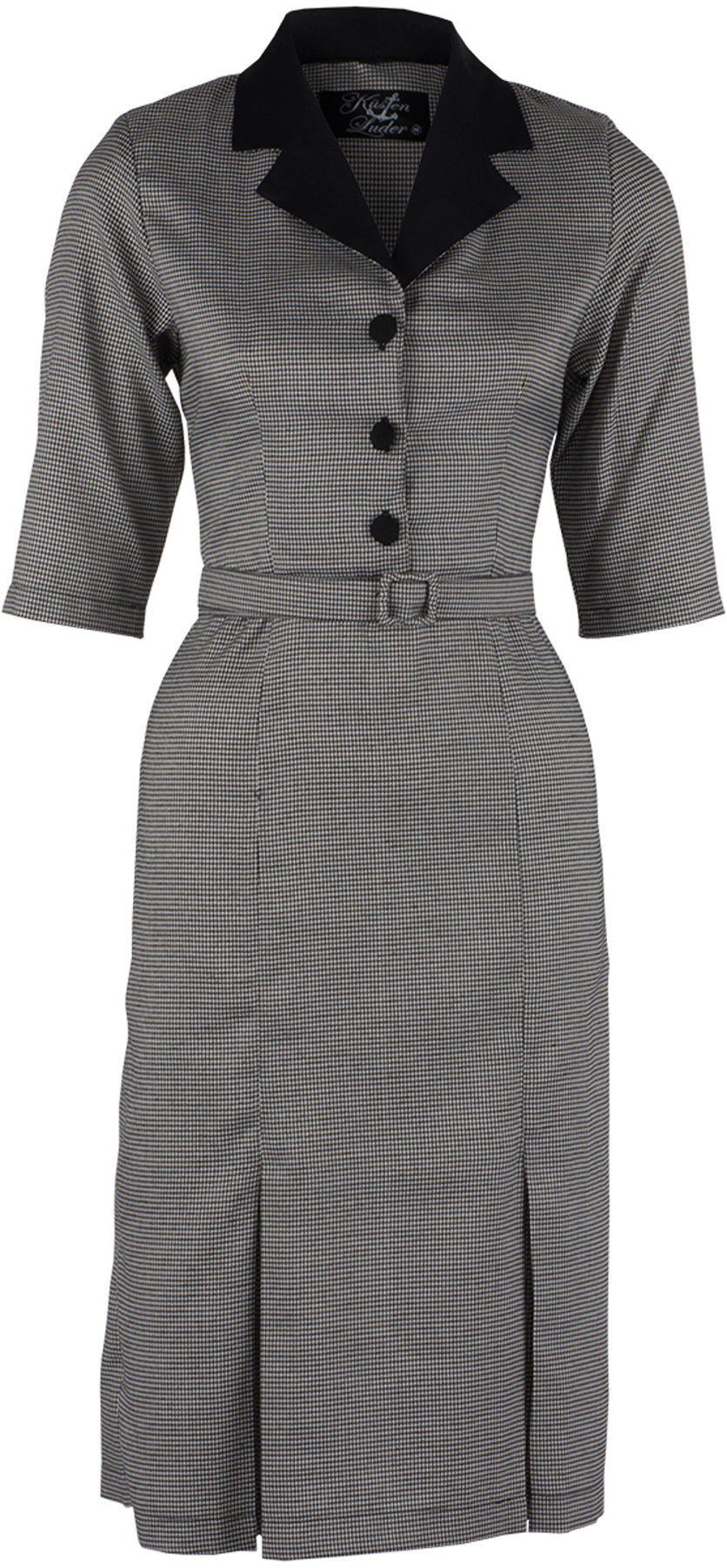 Kuestenluder_LAURELIN_Vintage_HAHNENTRITT_Houndstooth_PENCIL_DRESS_Kleid_killer_kirsche