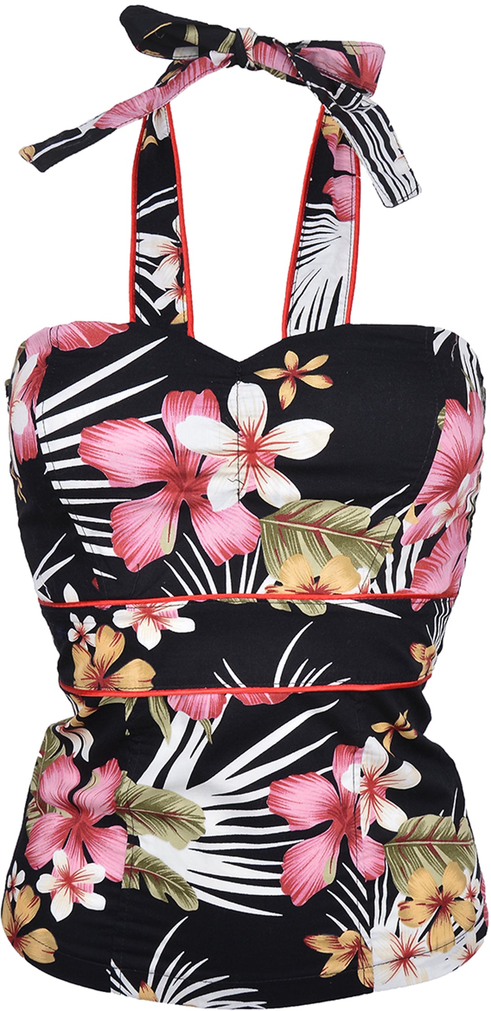 Kuestenluder_LEILANI_Tiki_Hawaiian_Flower_50s_NECKHOLDER_Top_-_Schw