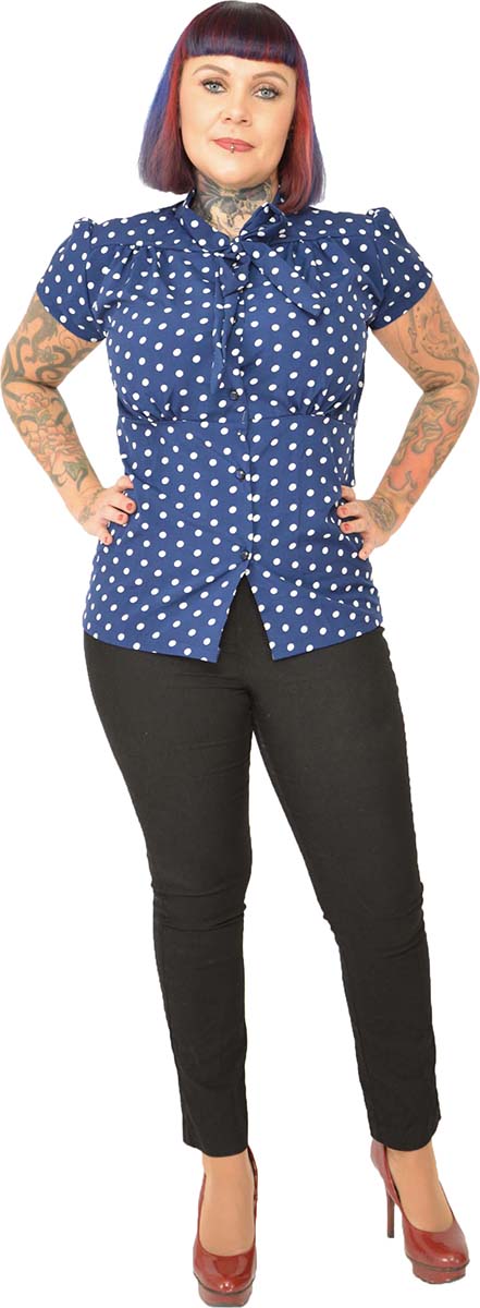 Kuestenluder_LERA_Vintage_PUNKTE_Kurzarm_SCHLUPPENBLUSE_Oberteil_Blau-4