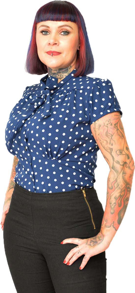 Kuestenluder_LERA_Vintage_PUNKTE_Kurzarm_SCHLUPPENBLUSE_Oberteil_Blau-6