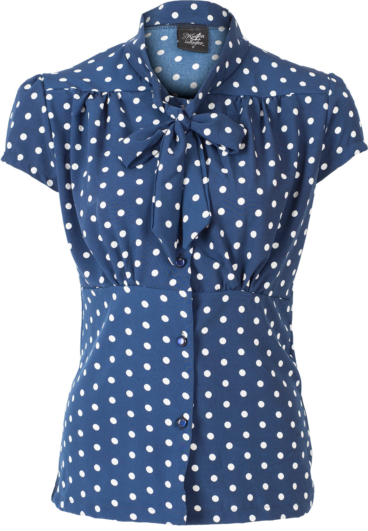 Kuestenluder_LERA_Vintage_PUNKTE_Kurzarm_SCHLUPPENBLUSE_Oberteil_Blau
