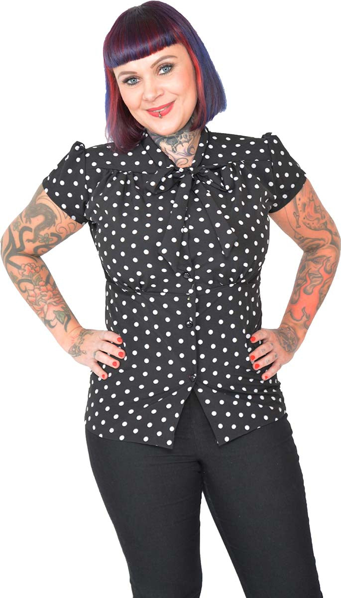 Kuestenluder_LERA_Vintage_PUNKTE_Kurzarm_SCHLUPPENBLUSE_Oberteil_Schwarz-1