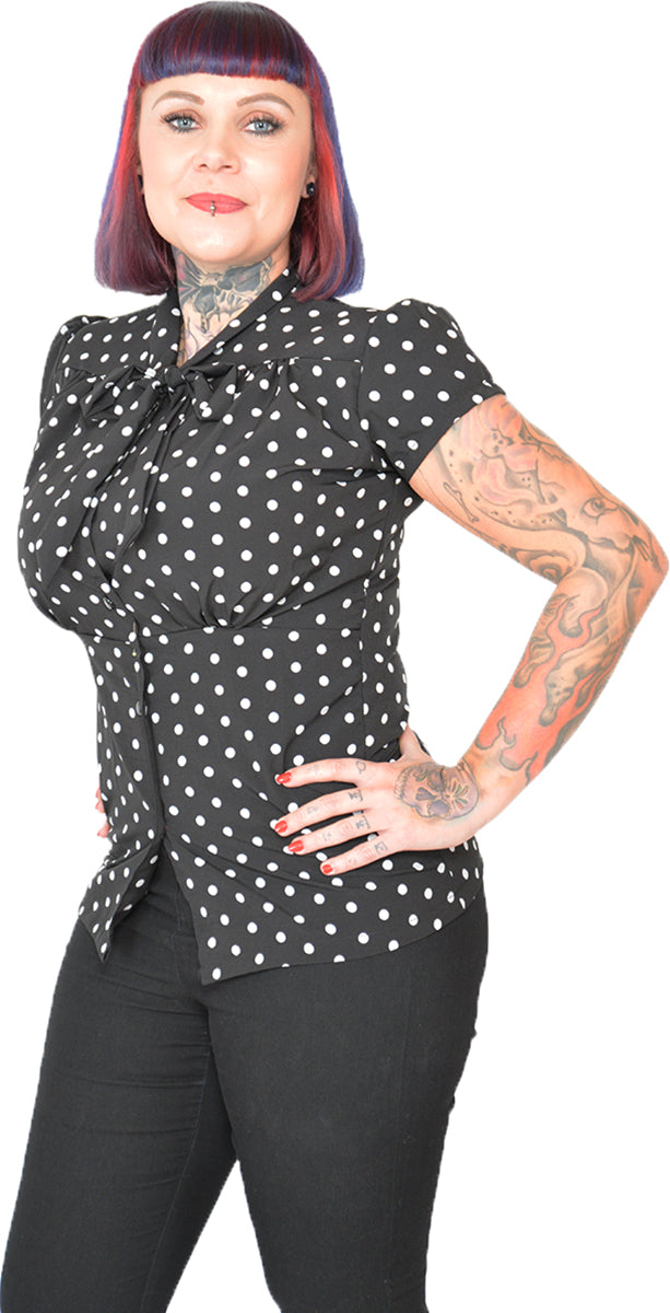 Kuestenluder_LERA_Vintage_PUNKTE_Kurzarm_SCHLUPPENBLUSE_Oberteil_Schwarz-2