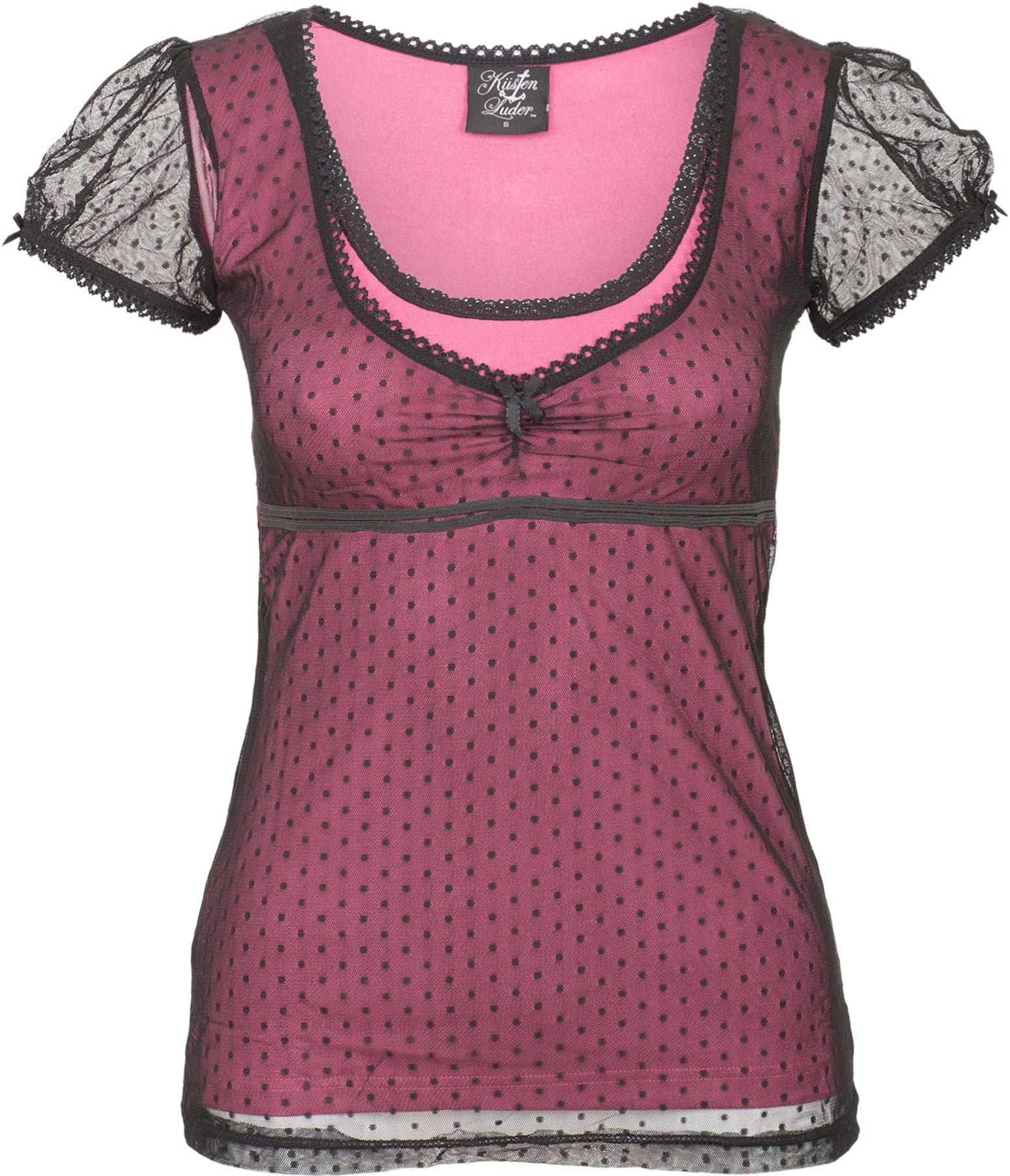 Kuestenluder_LIBBY_Vintage_Mesh_TULLE_Lace_Polka_Dots_Oberteil_SHIRT_-_Altrosa_killer_kirsche