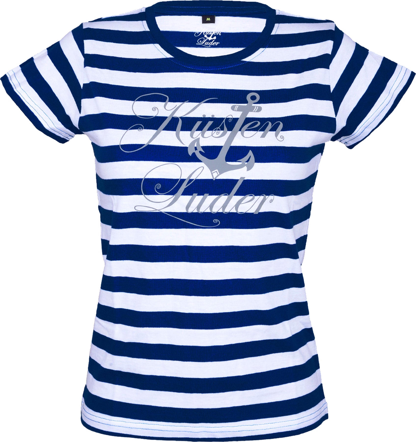 Kuestenluder_LOGO_ANCHOR_Streifen_NAUTICAL_Striped_Girlie_Kurzarm_Shirt_-_Blau_Weiss_killer_kirsche