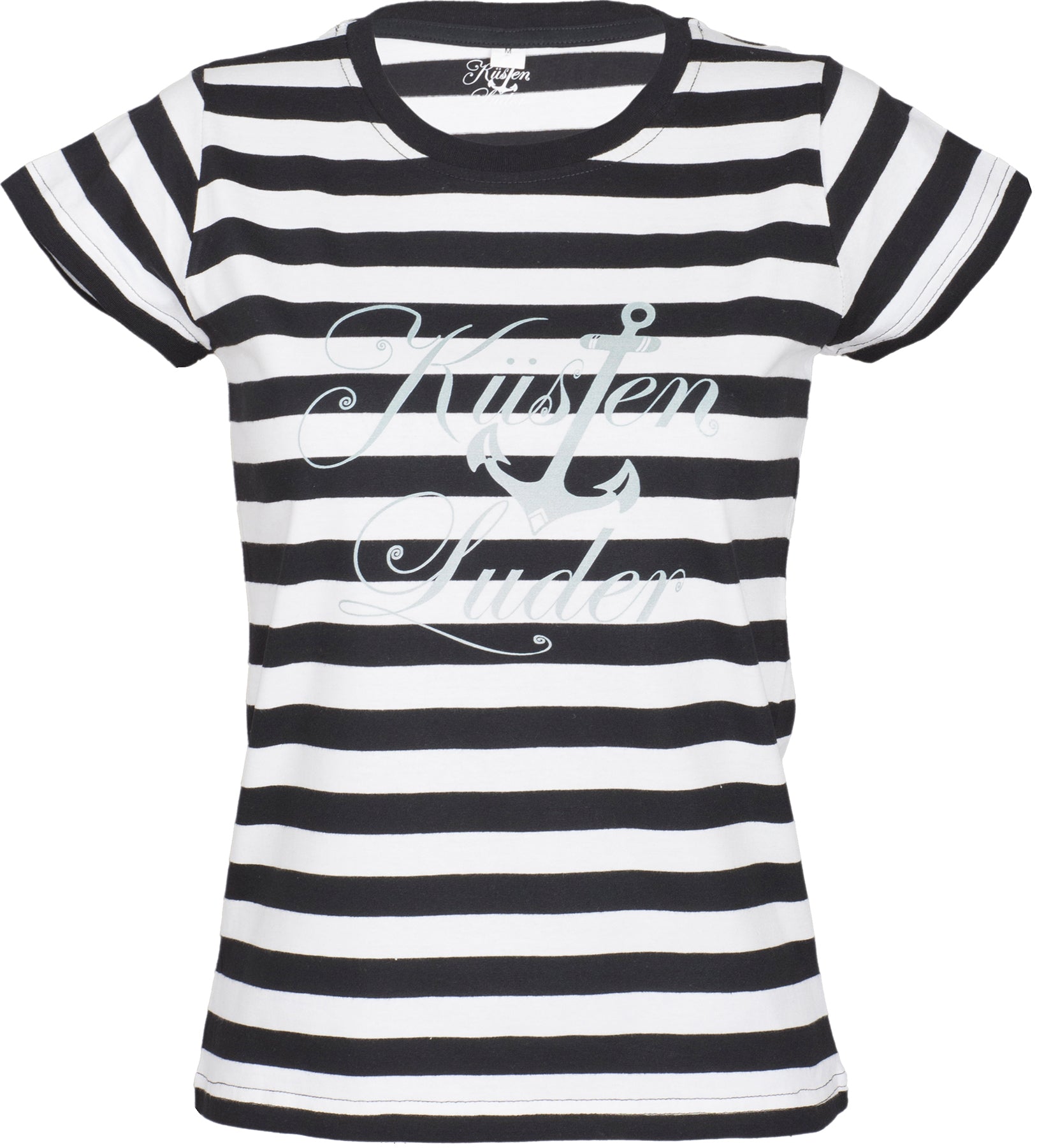 Kuestenluder_LOGO_ANCHOR_Streifen_NAUTICAL_Striped_Girlie_Kurzarm_Shirt_-_Schwarz_Weiss_killer_kirsche