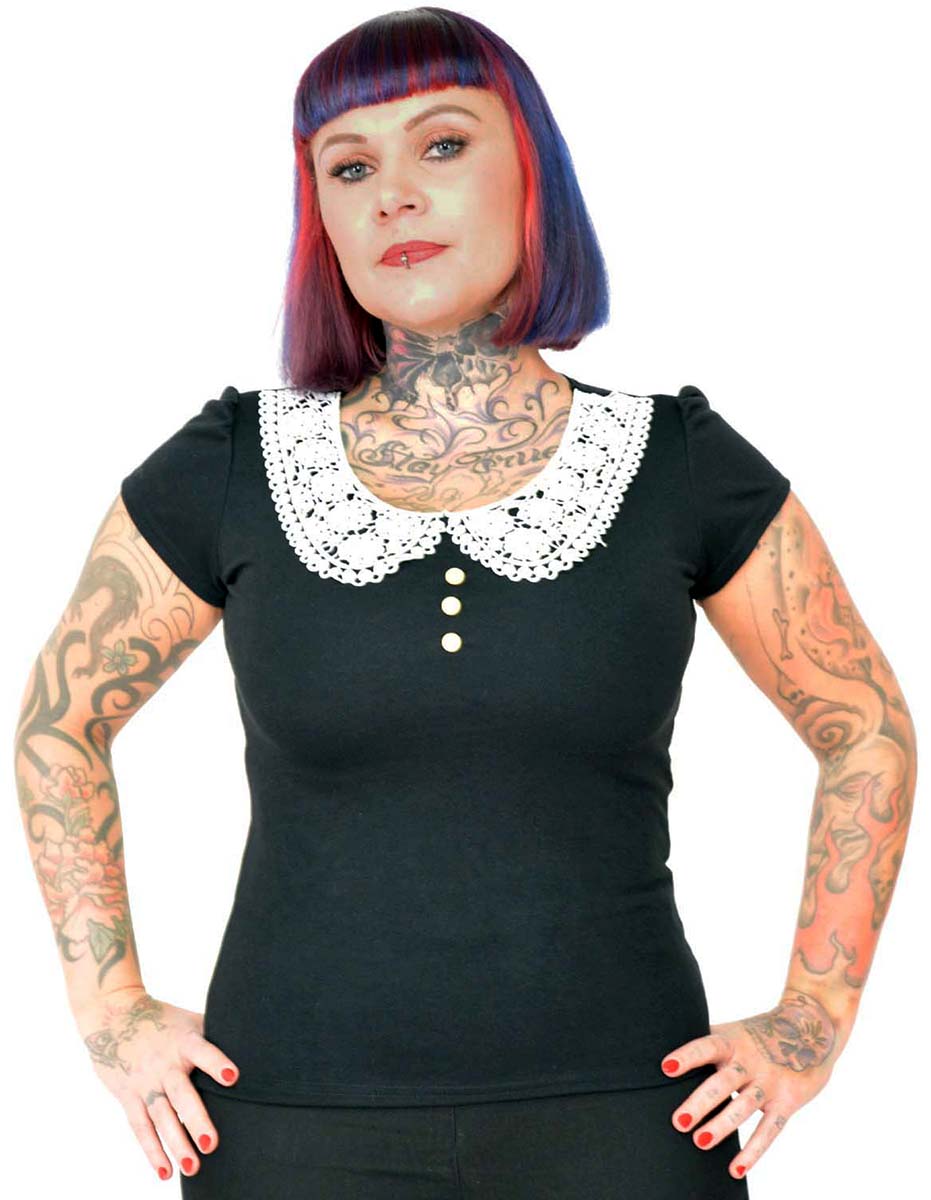 Kuestenluder_LOTTY_Vintage_CROCHET_Bubikragen_Kurzarm_SHIRT_Schwarz-1
