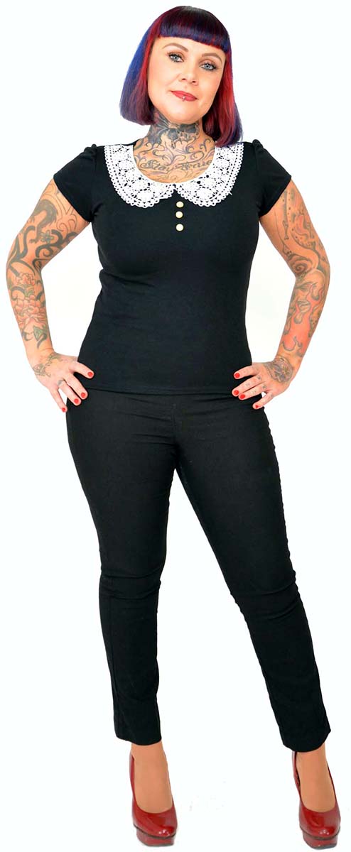 Kuestenluder_LOTTY_Vintage_CROCHET_Bubikragen_Kurzarm_SHIRT_Schwarz-3