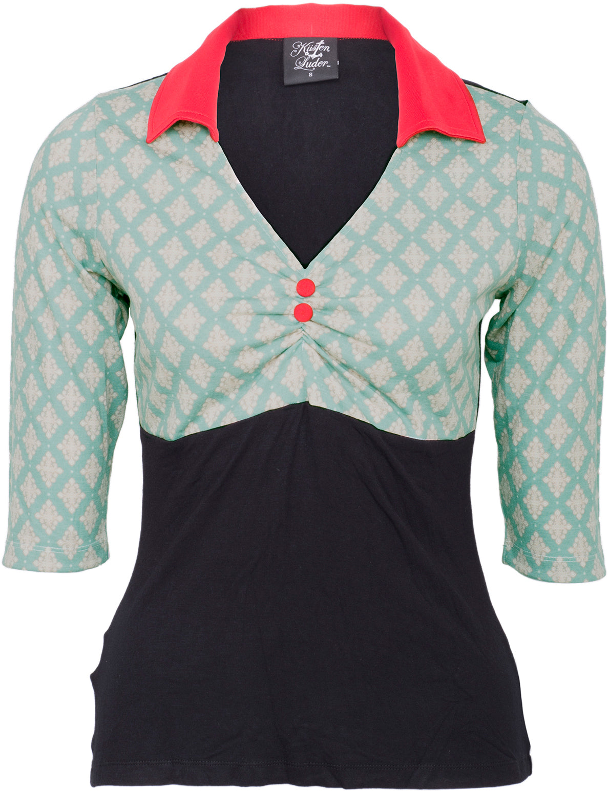 Kuestenluder_LUCIE_Vintage_Ornament_LILY_Red_Collar_Bluse_SHIRT_-_Gruen
