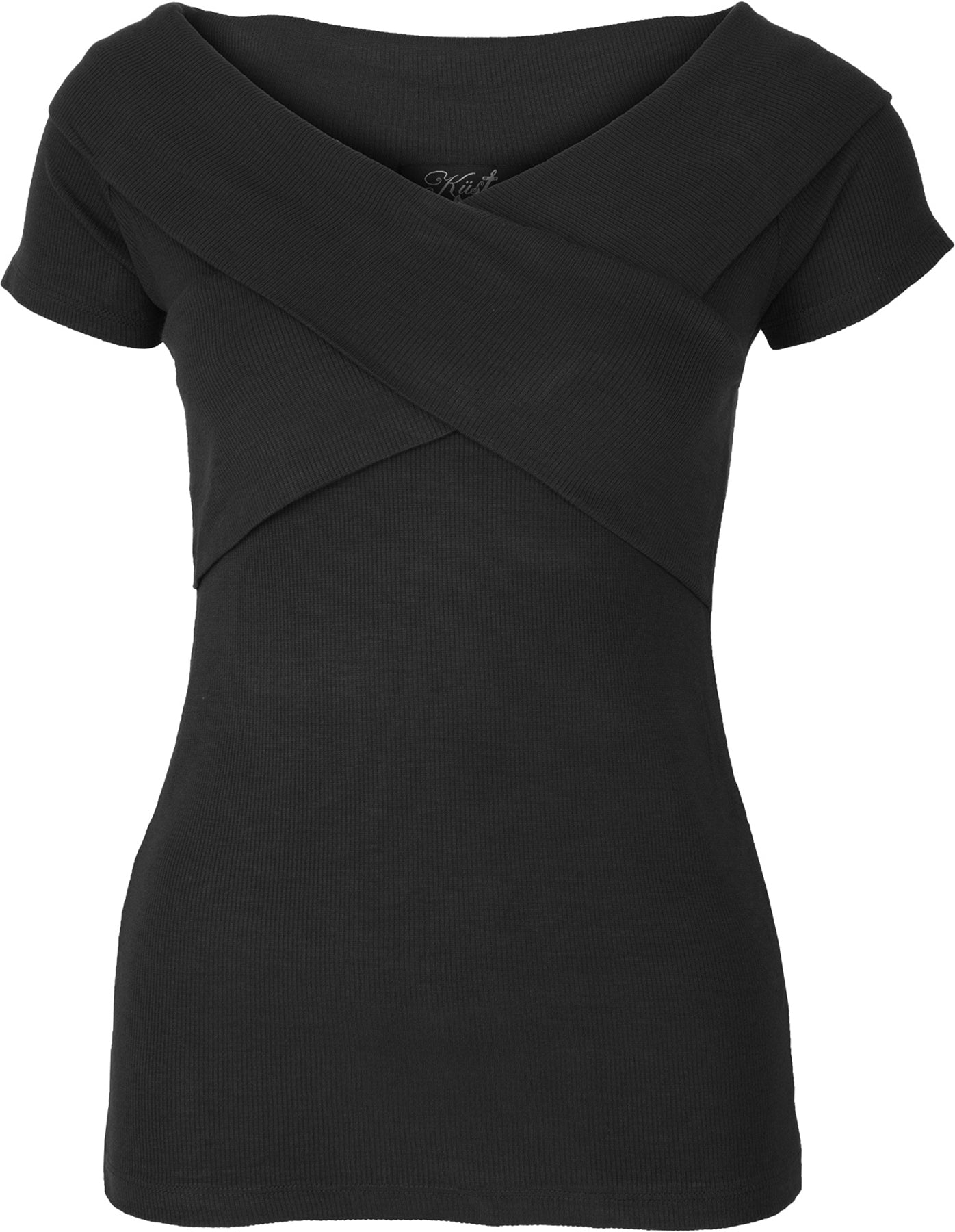 Kuestenluder_LUZIE_Vintage_WRAP_Rippstrick_KURZARM_Shirt_Oberteil_Schwarz_killer_kirsche