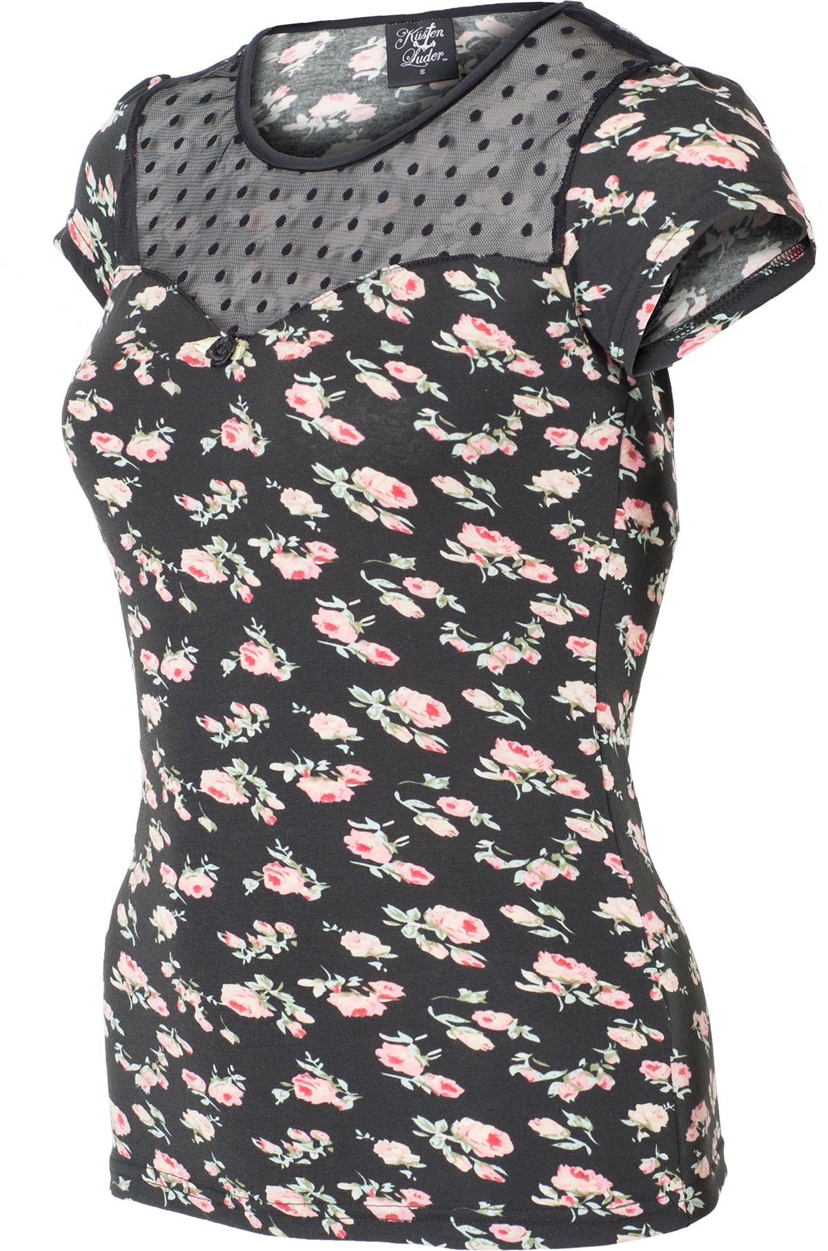 Kuestenluder_LYNNA_Vintage_ROSES_Mesh_DOTS_Bow_Oberteil_Kurzarm_SHIRT_-2