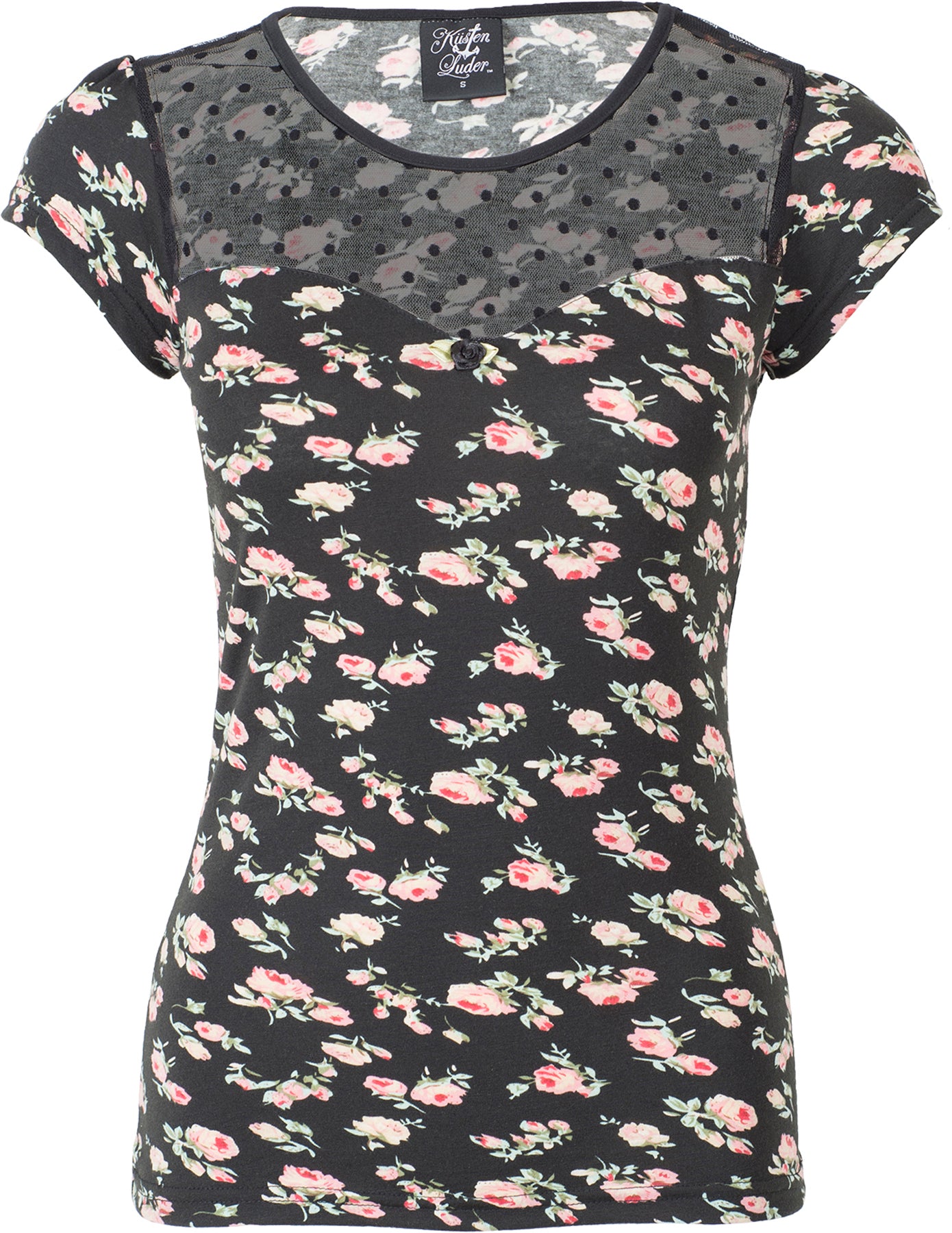 Kuestenluder_LYNNA_Vintage_ROSES_Mesh_DOTS_Bow_Oberteil_Kurzarm_SHIRT_killer_kirsche