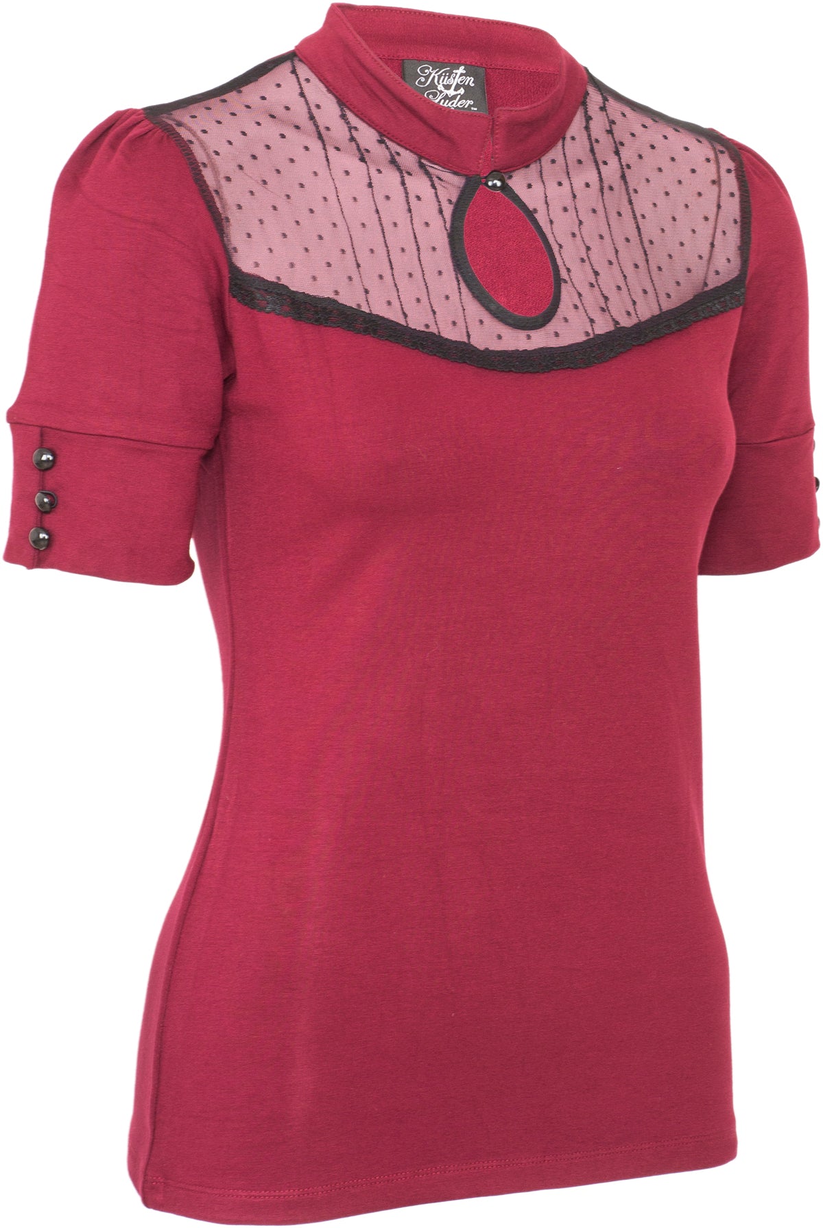 Kuestenluder_LYRA_Vintage_Polka_Dot_MESH_Peephole_Collar_SHIRT_Bluse_Rot-2