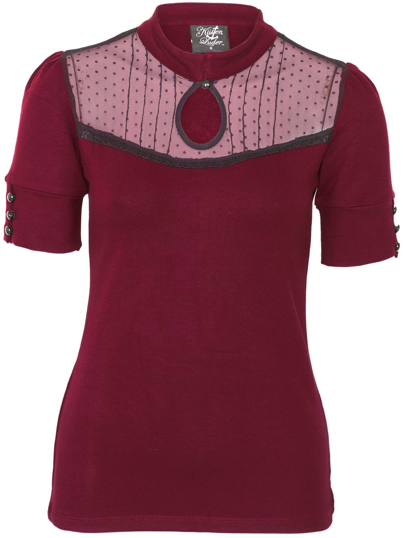 Kuestenluder_LYRA_Vintage_Polka_Dot_MESH_Peephole_Collar_SHIRT_Bluse_Rot_killer_kirsche