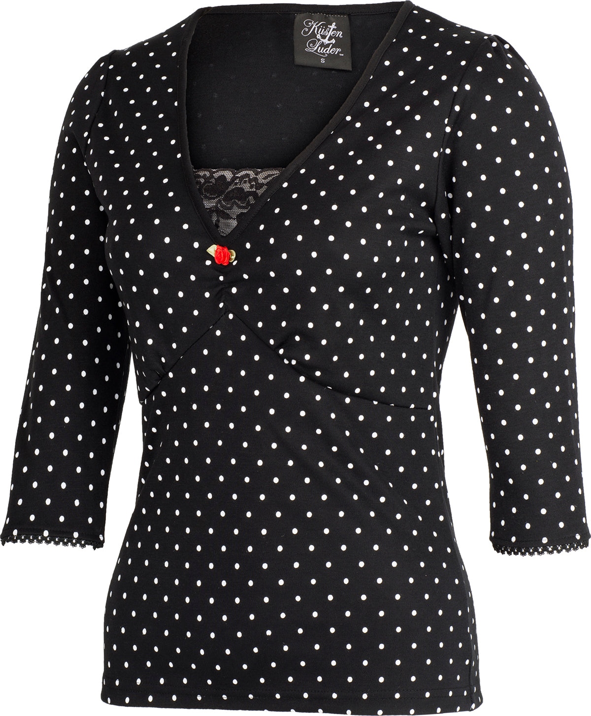 Kuestenluder_Labieba_50s_Polka_Dot_PUNKTE_Lace_34_Arm_SHIRT_Oberteil_-_Schwarz_03