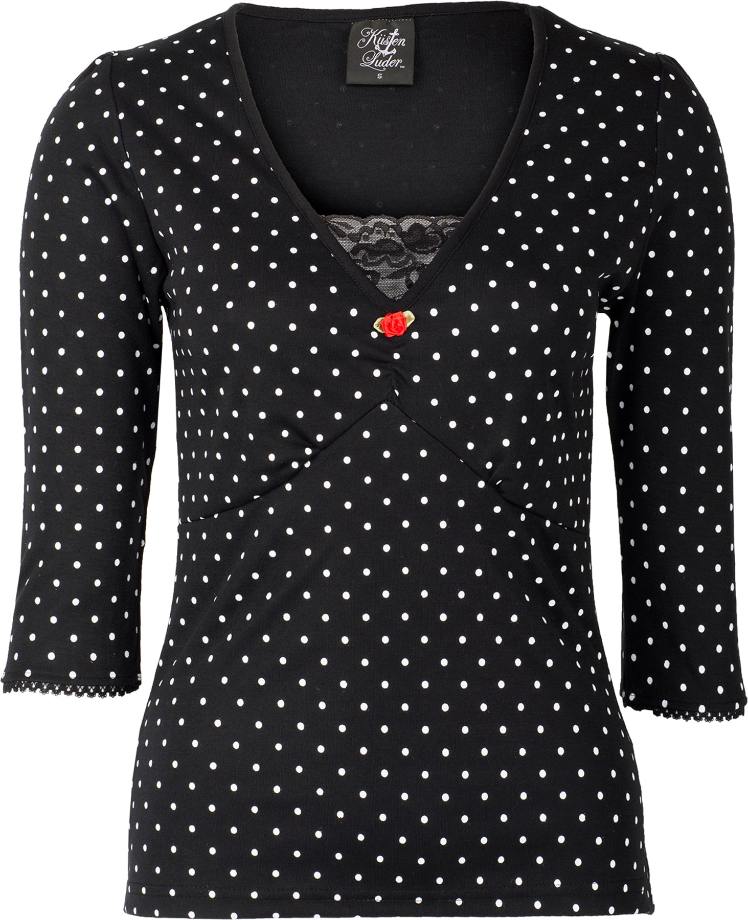 Kuestenluder_Labieba_50s_Polka_Dot_PUNKTE_Lace_dreiviertel_Arm_SHIRT_Oberteil_-_Schwarz_killer_kirsche