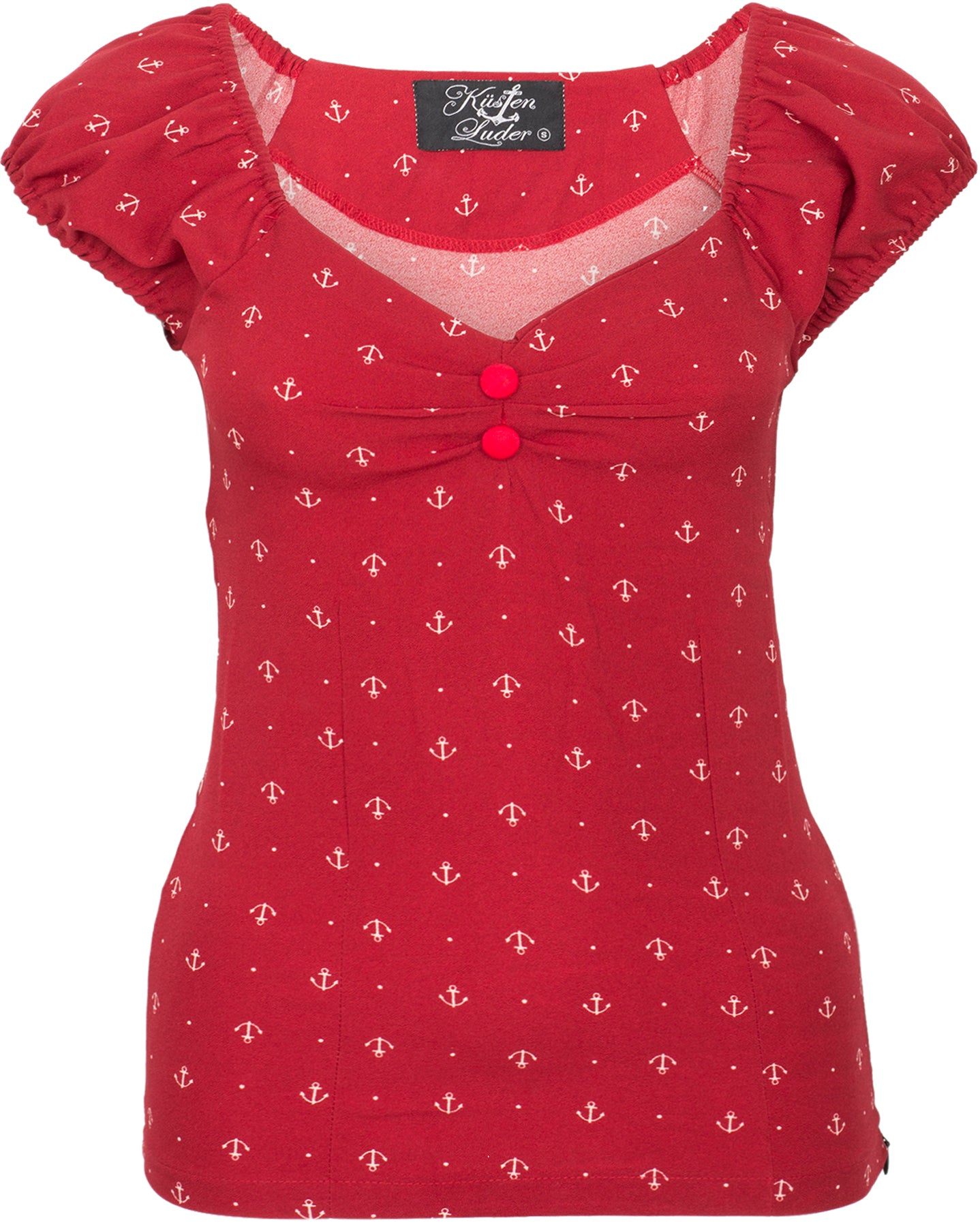 Kuestenluder_MACEY_Sailor_ANCHOR_Dots_Punkte_Anker_Oberteil_BLUSE_-_Rot_killer_kirsche