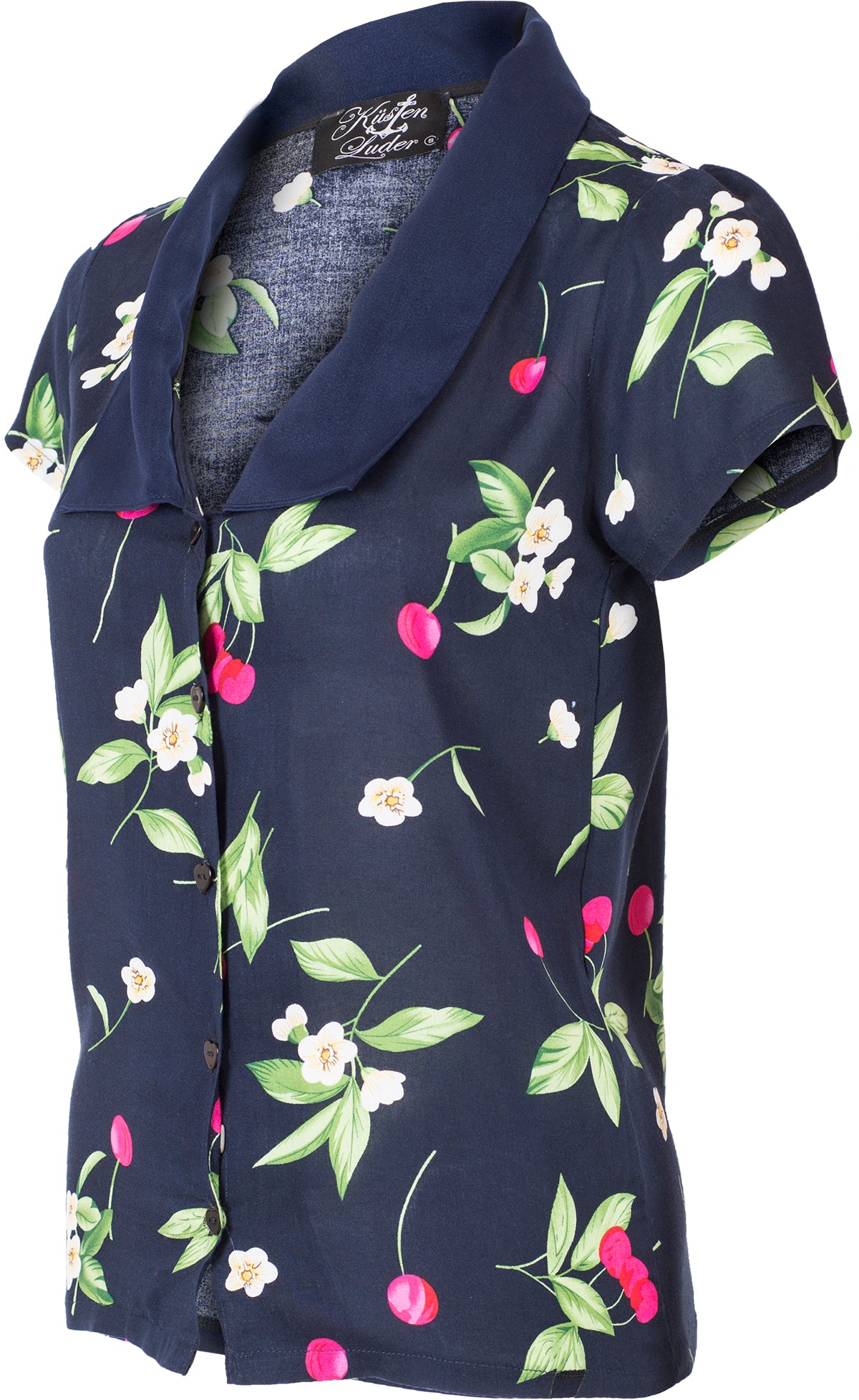 Kuestenluder_MALVINA_Vintage_CHERRY_Kirschen_V-Neck_BLUSE_Blau-23vi531E4j7JJM