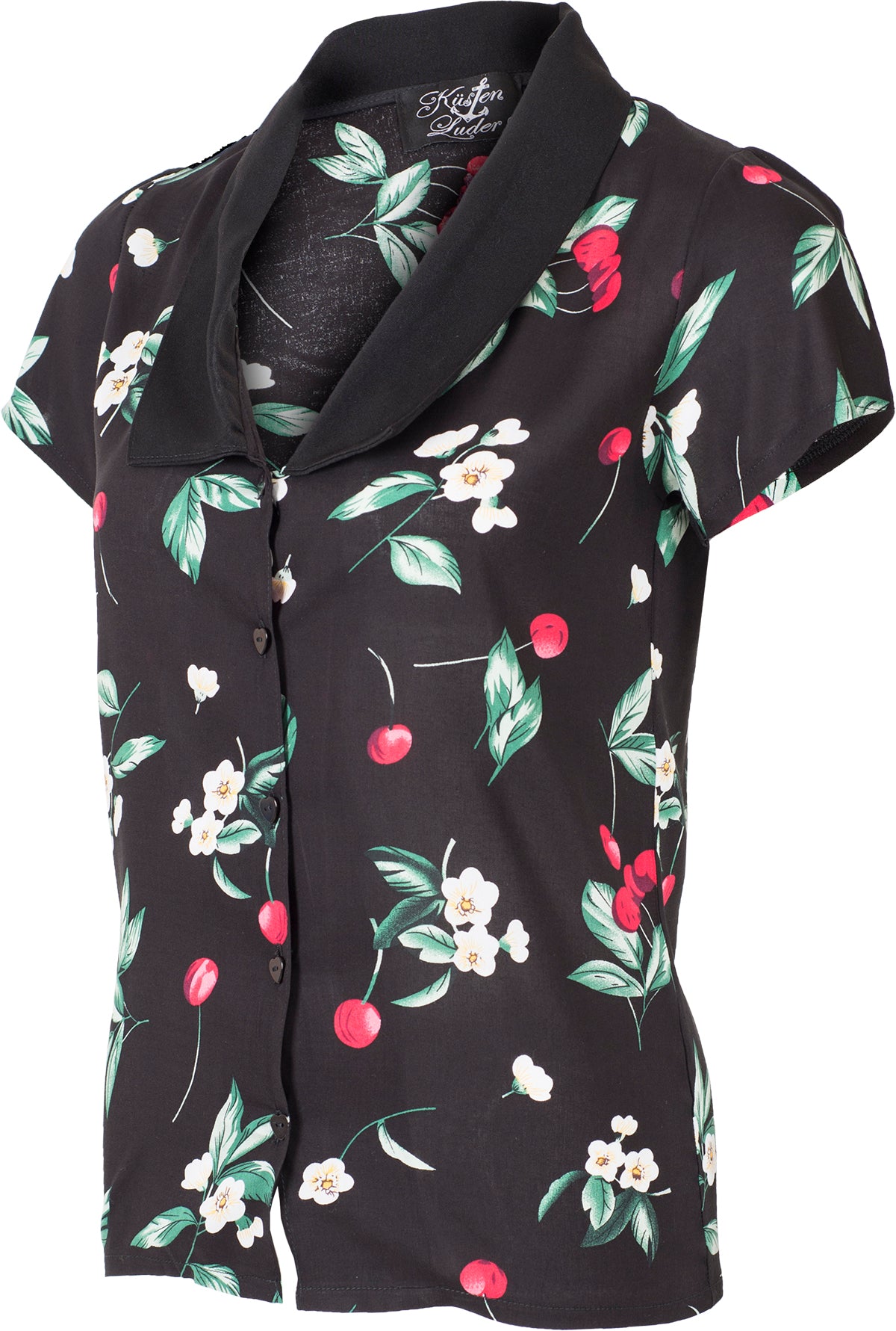 Kuestenluder_MALVINA_Vintage_CHERRY_Kirschen_V-Neck_BLUSE_Schwarz-2