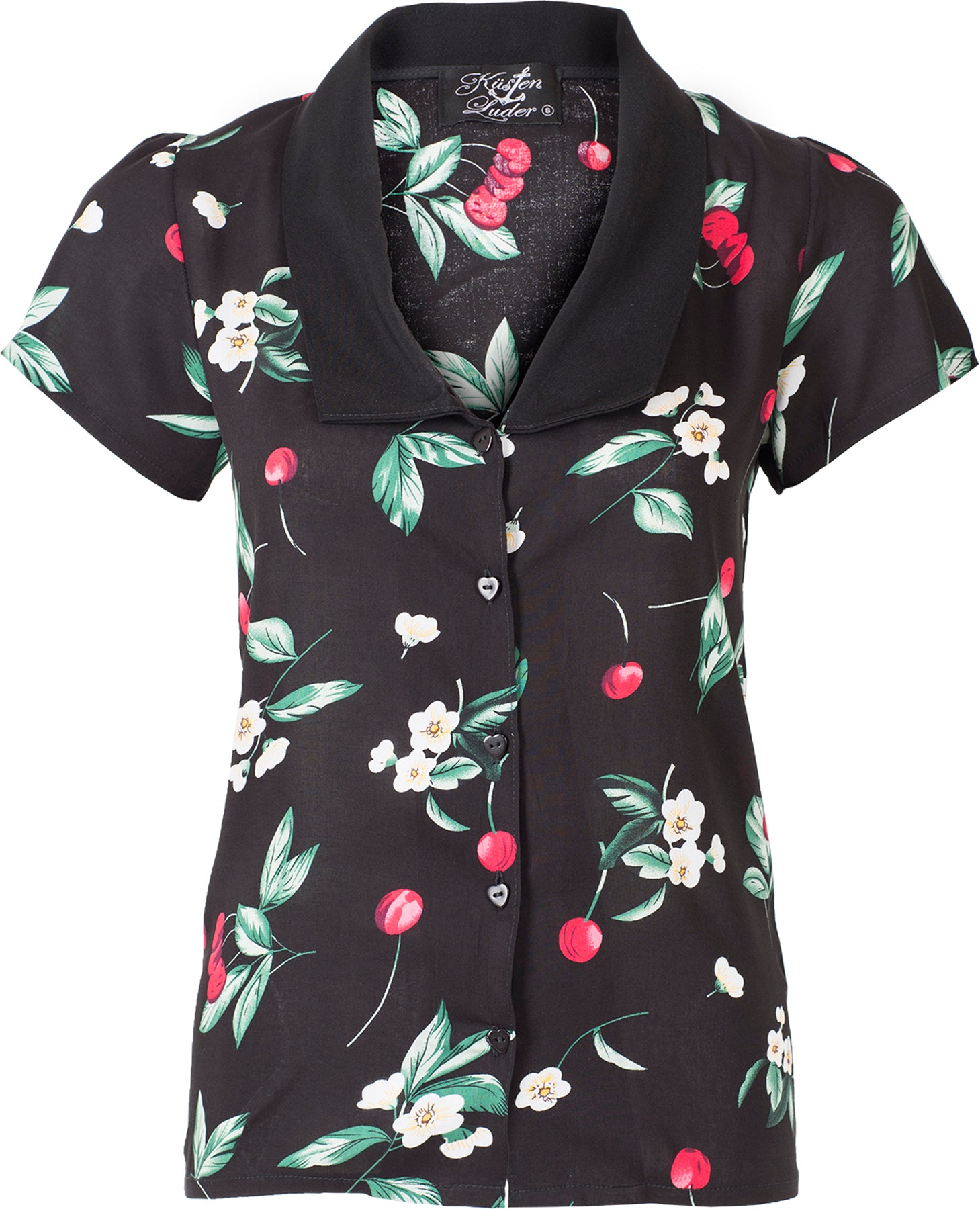 Kuestenluder_MALVINA_Vintage_CHERRY_Kirschen_V-Neck_BLUSE_Schwarz_killer_kirscheTnCcu2S6j5g6X