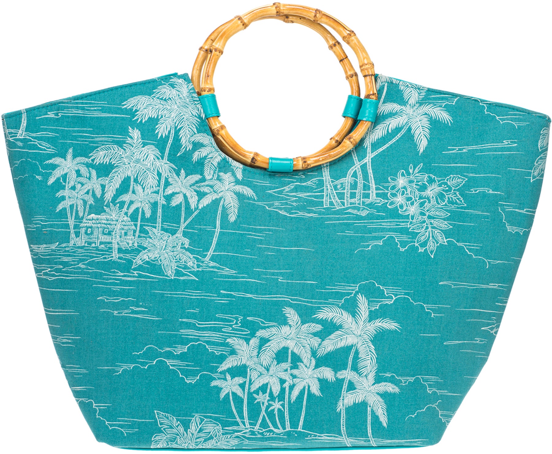 Kuestenluder_MARLA_Tropical_PALMEN_Hibiskus_Tiki_BAMBOO_Tasche_SHOPPER_-_Tuerkis_killer_kirsche