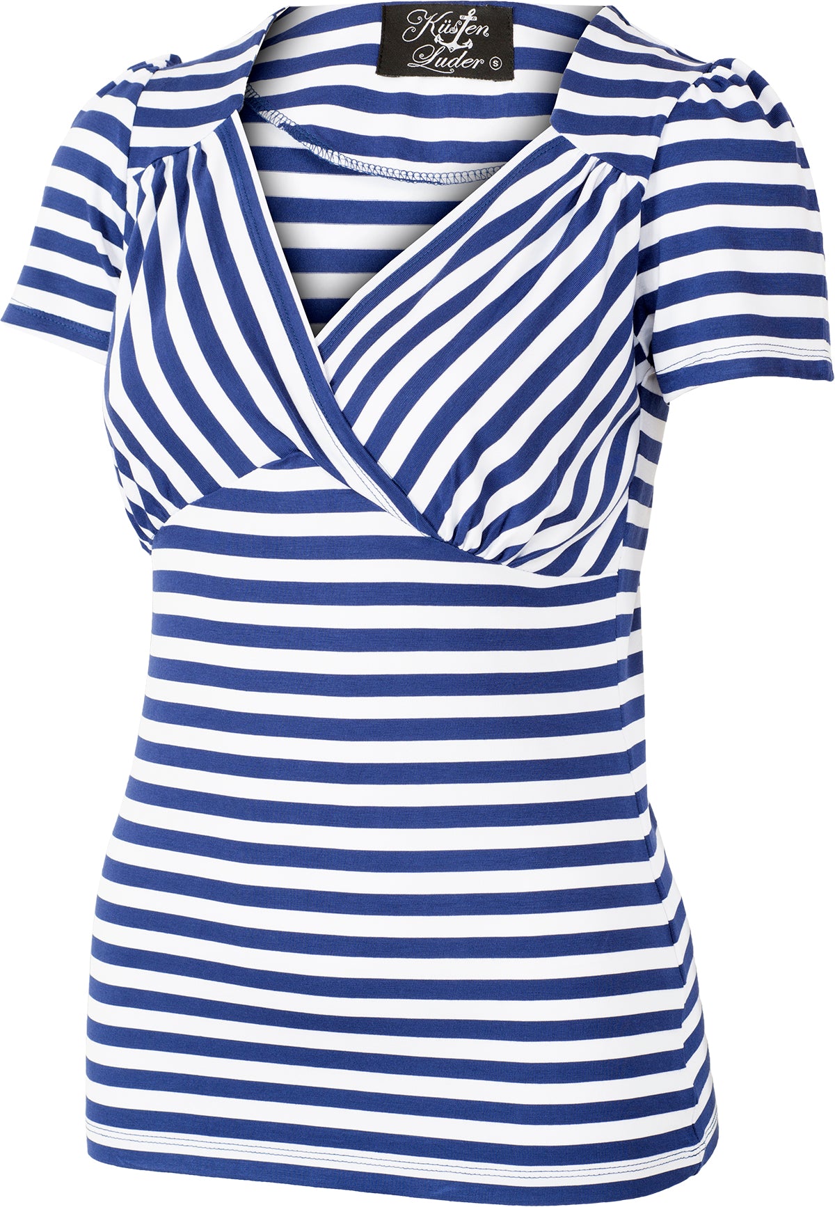 Kuestenluder_MEELAH_Streifen_STRIPED_V-Neck_Kurzarm_SHIRT_Blau-2YAuFwtDmigudA