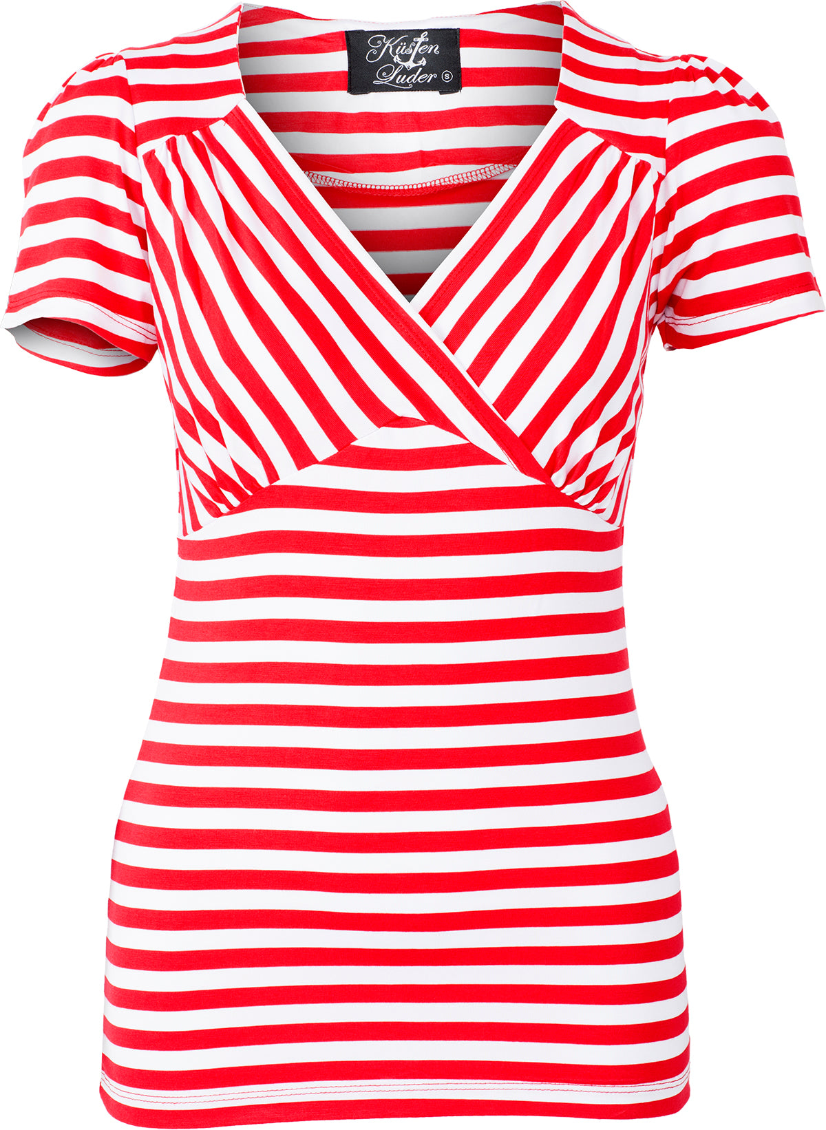 Kuestenluder_MEELAH_Streifen_STRIPED_V-Neck_Kurzarm_SHIRT_Rot-1