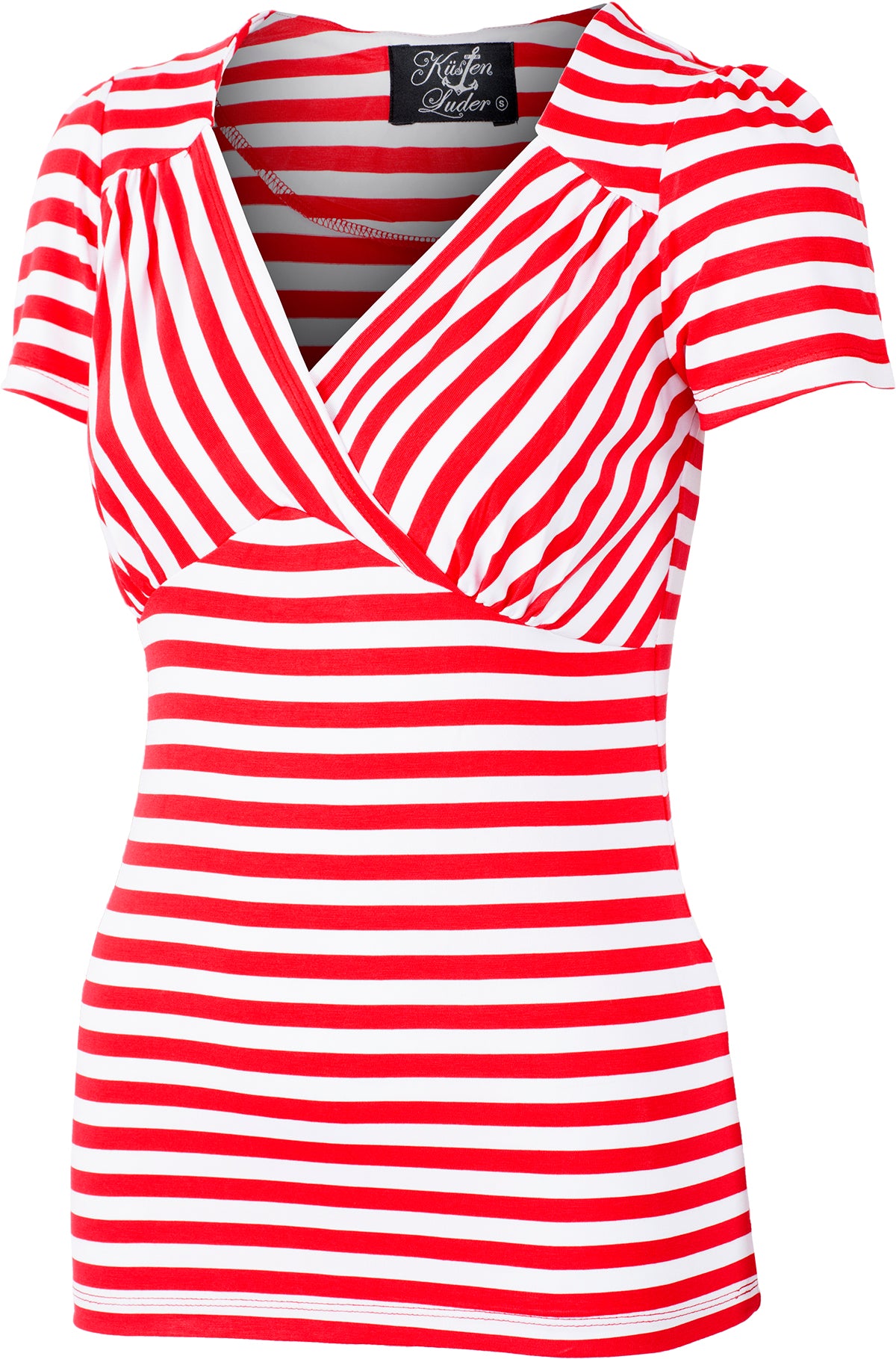 Kuestenluder_MEELAH_Streifen_STRIPED_V-Neck_Kurzarm_SHIRT_Rot-2
