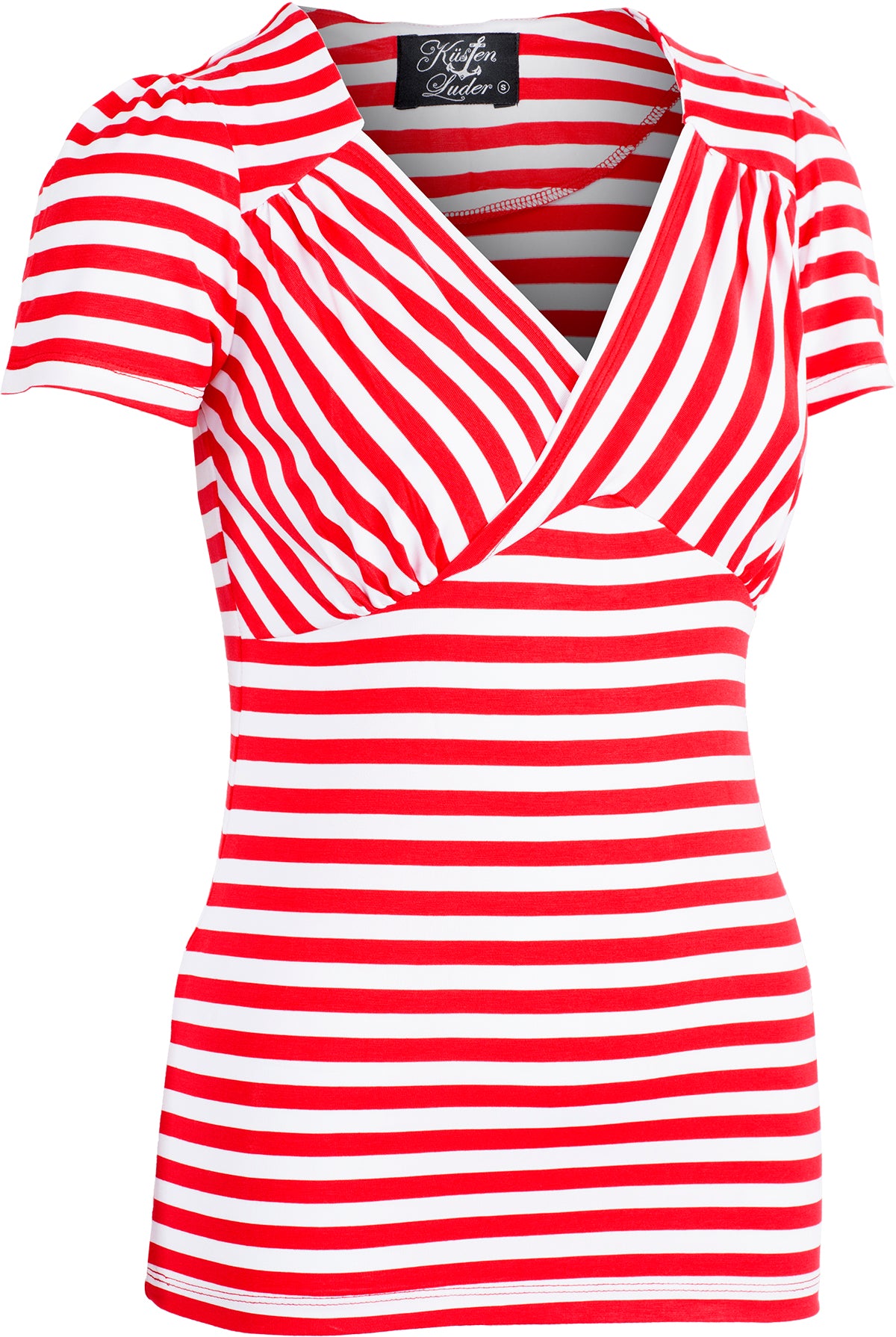 Kuestenluder_MEELAH_Streifen_STRIPED_V-Neck_Kurzarm_SHIRT_Rot-3
